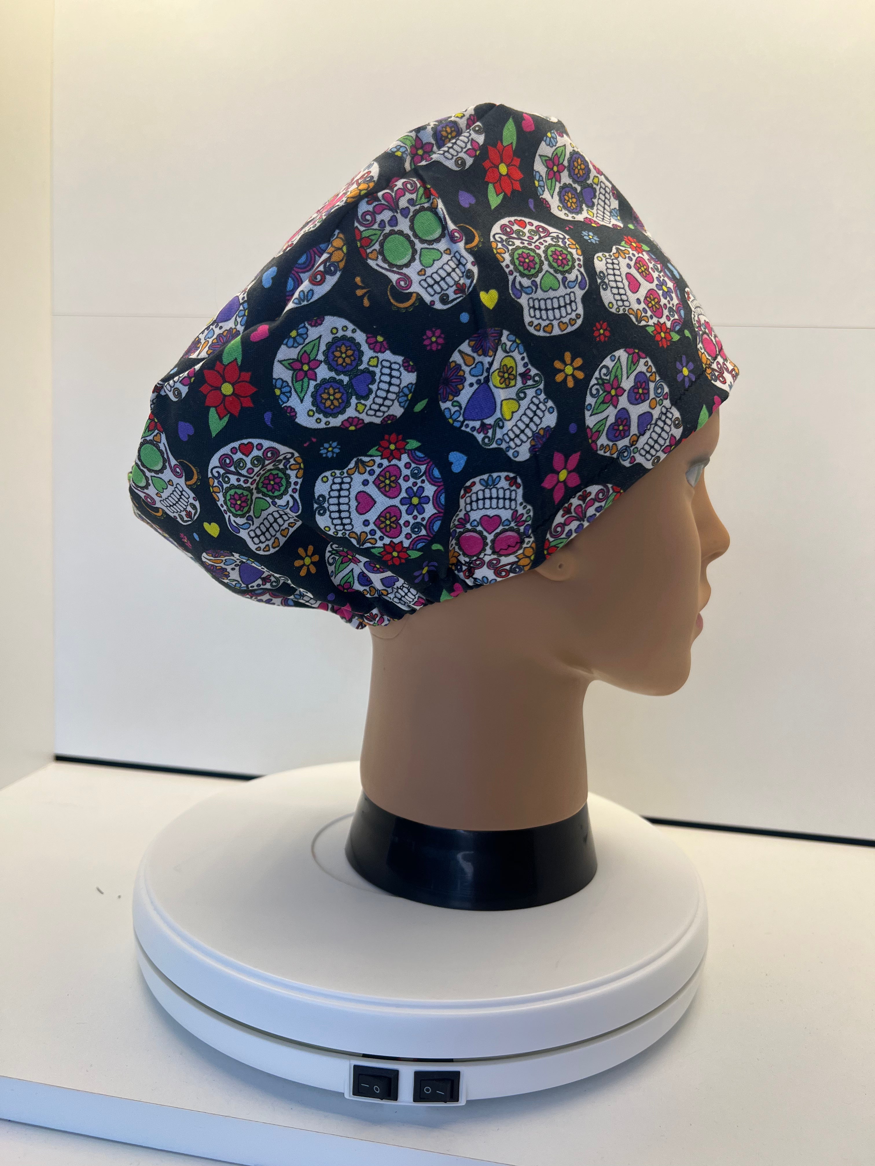 Sugar Skulls Cotton Fabric Theatre Scrub Cap / Hat.  UK Handmade.