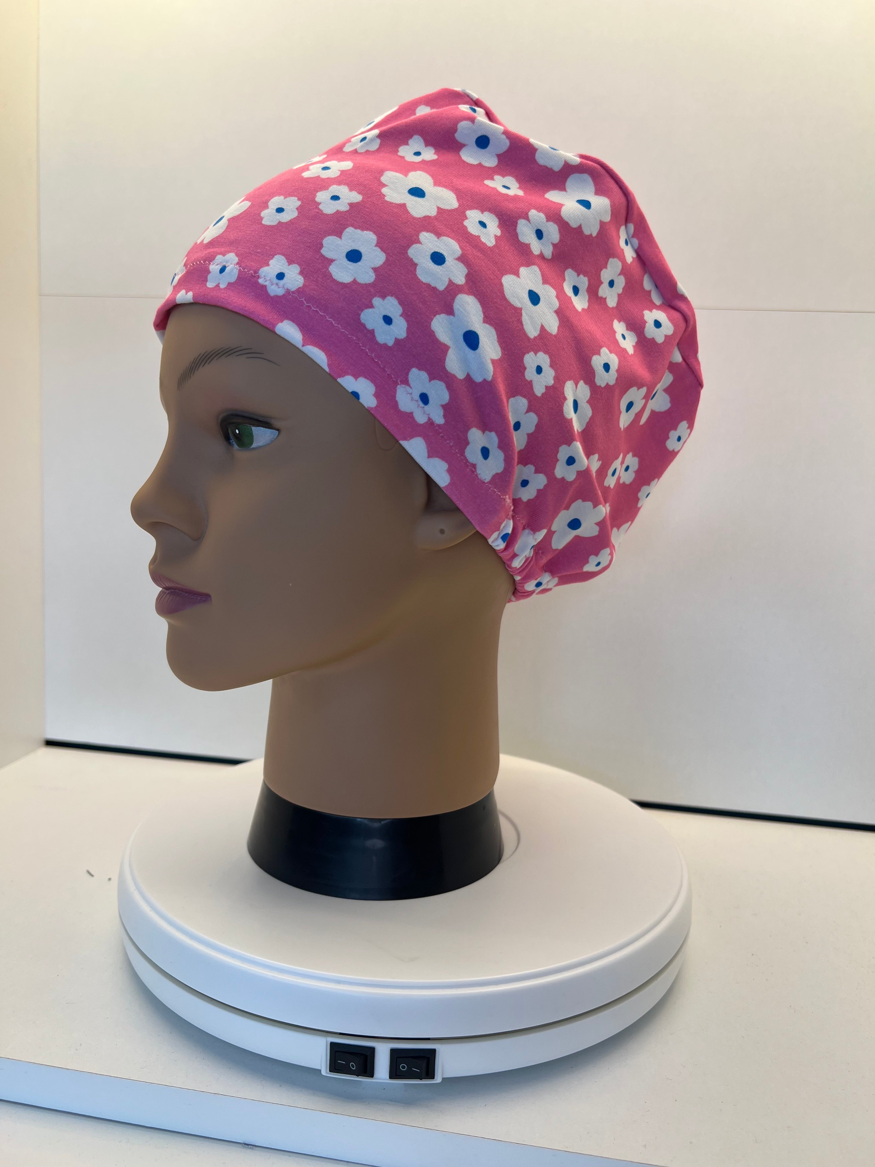 Pink Petals Print Jersey Theatre Hat.  Standard & Large Size.
