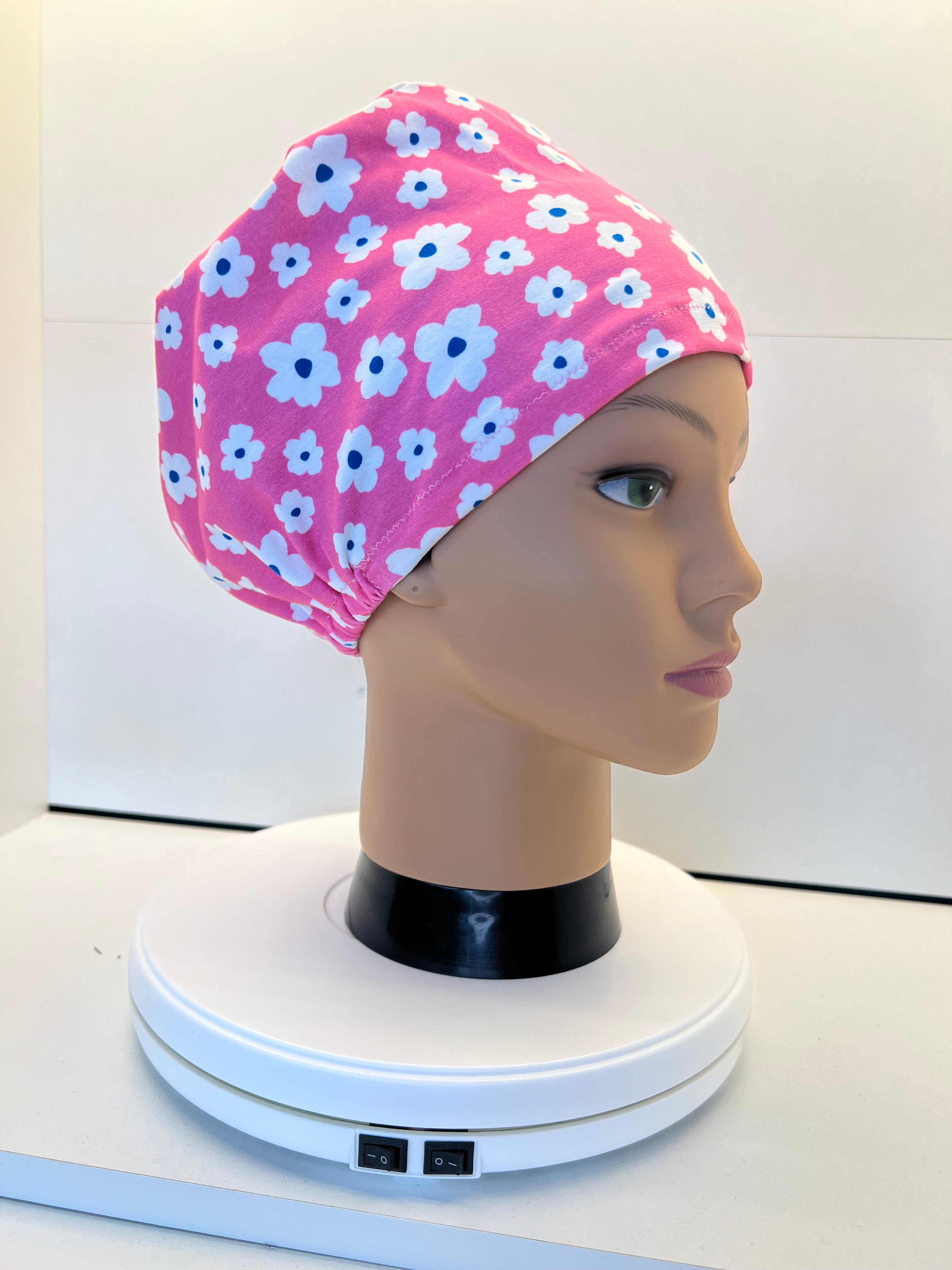 Pink Petals Print Jersey Theatre Hat.  Standard & Large Size.