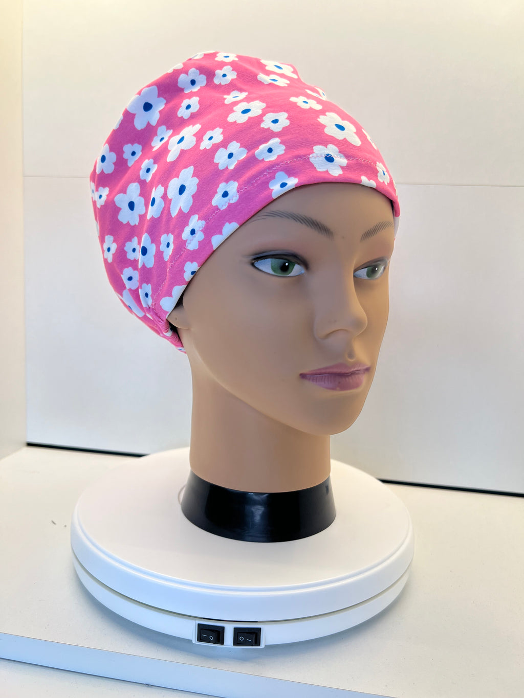 Pink Petals Print Jersey Theatre Hat.  Standard & Large Size.