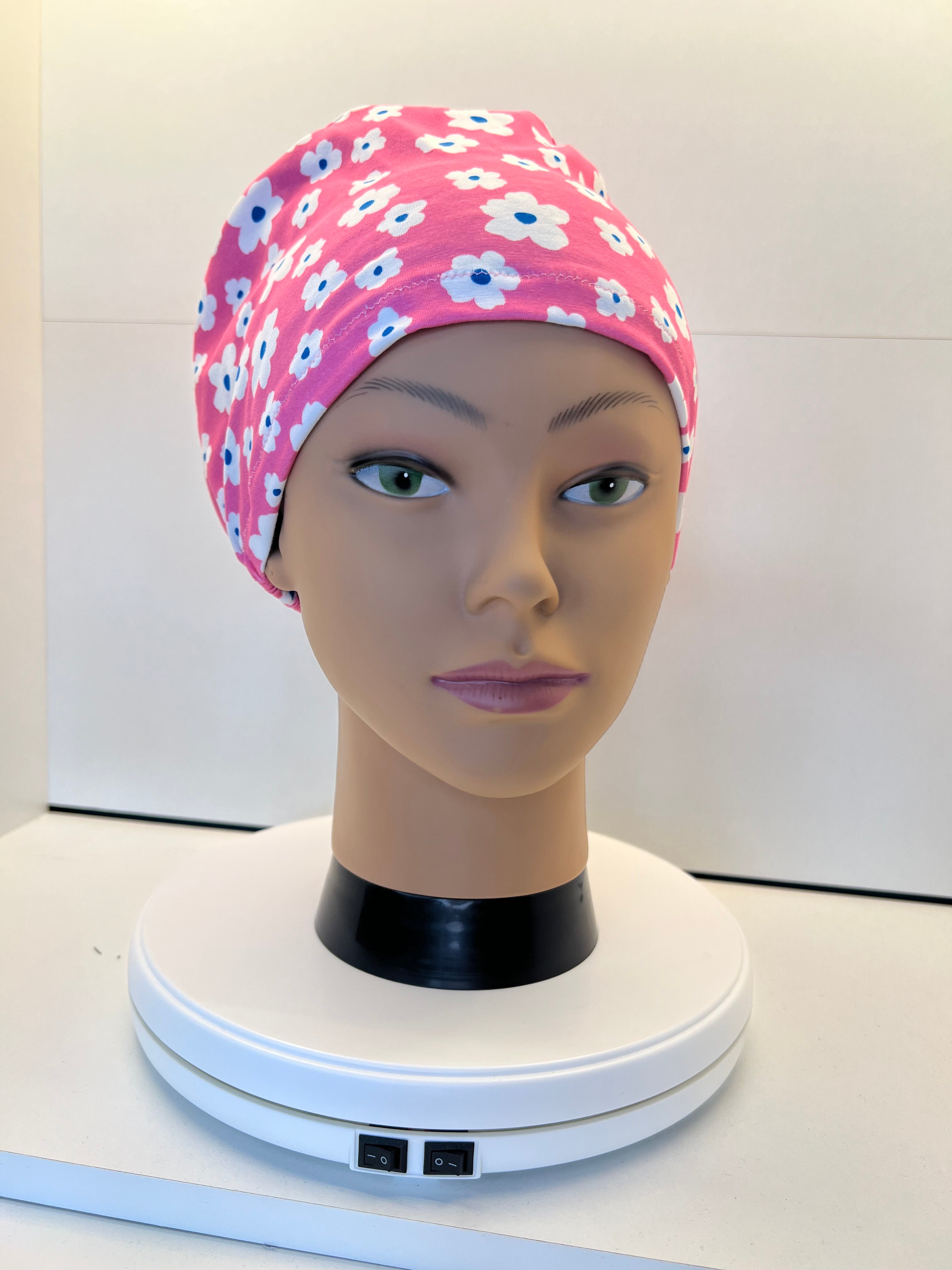 Pink Petals Print Jersey Theatre Hat.  Standard & Large Size.