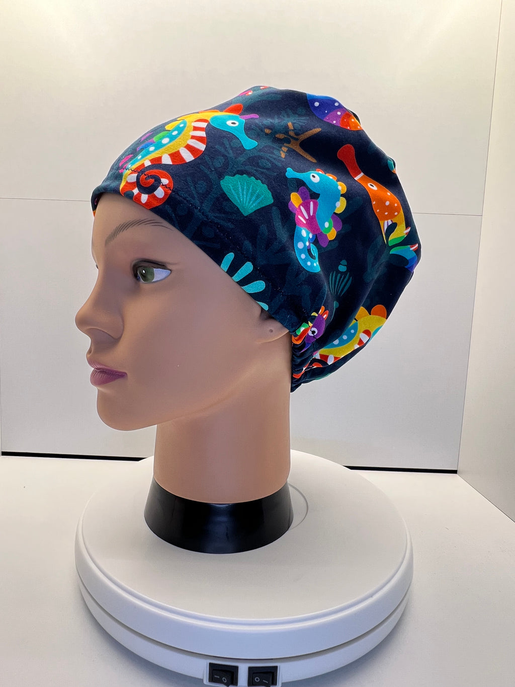 Seahorse Shores Stretch Jersey Theatre Hat.  Standard & Large Size