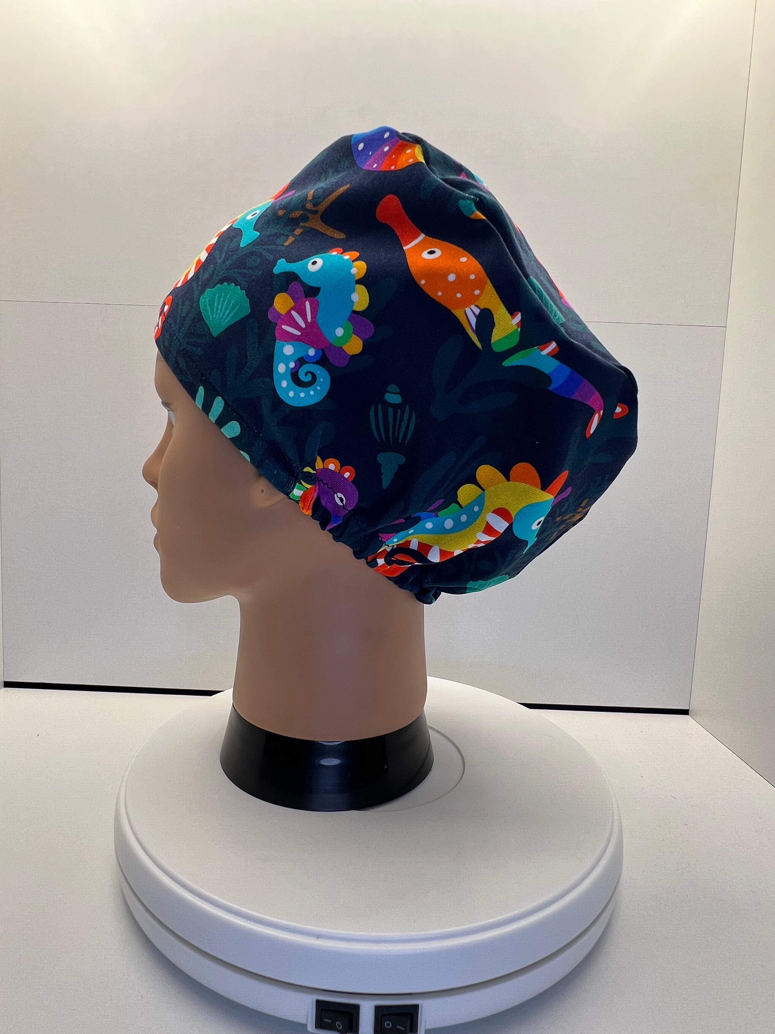 Seahorse Shores Stretch Jersey Theatre Hat.  Standard & Large Size
