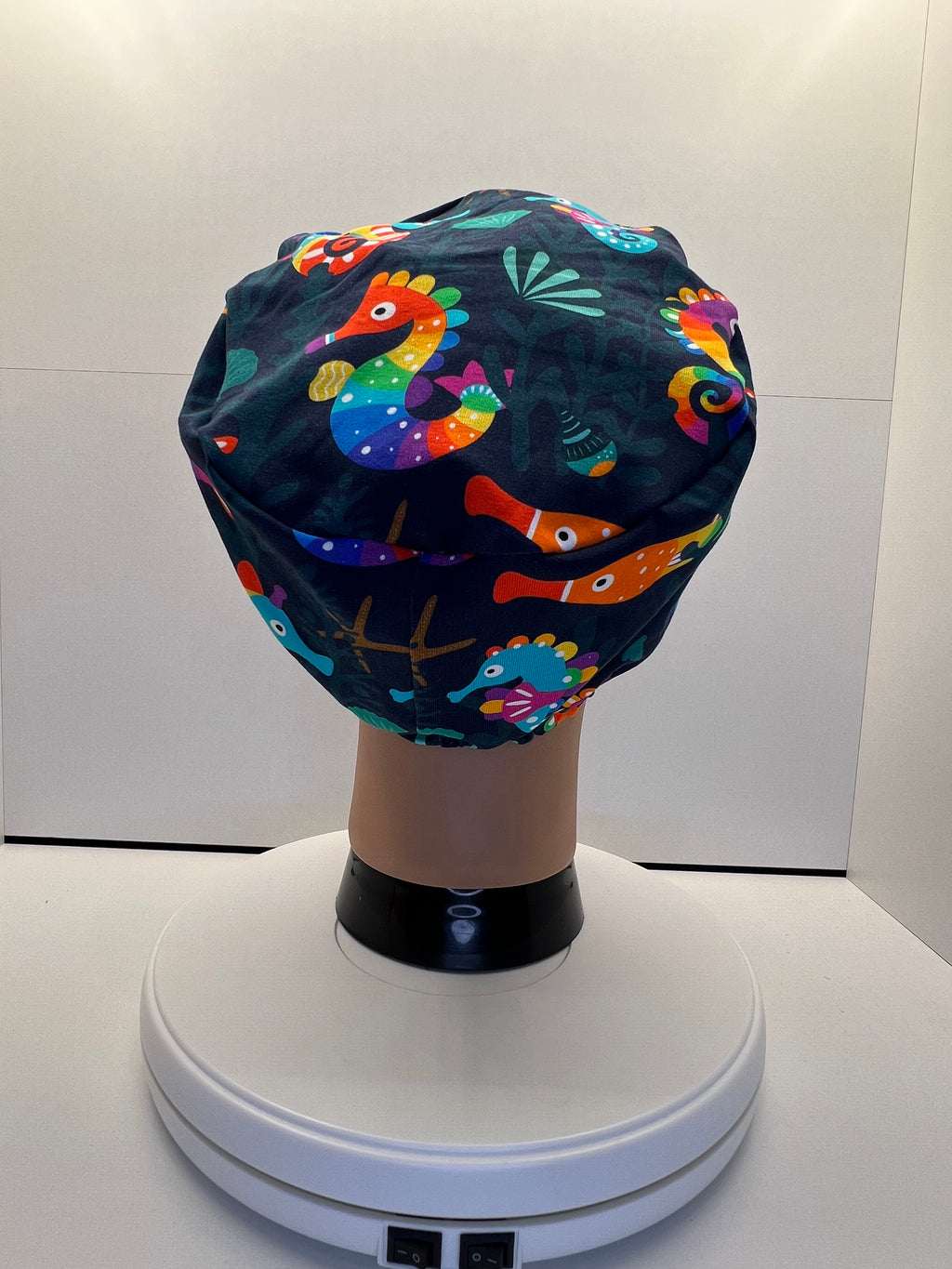 Seahorse Shores Stretch Jersey Theatre Hat.  Standard & Large Size