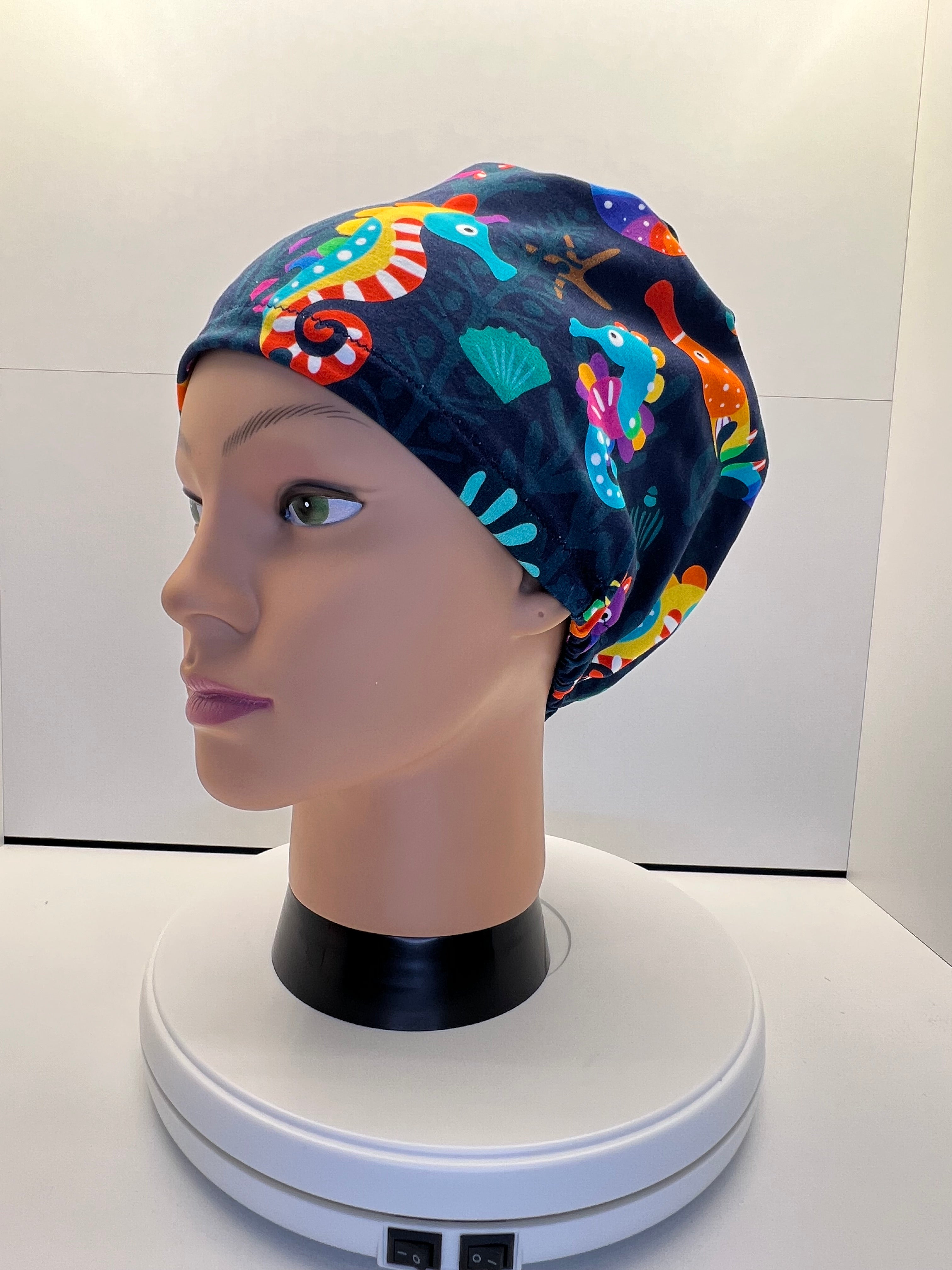 Seahorse Shores Stretch Jersey Theatre Hat.  Standard & Large Size