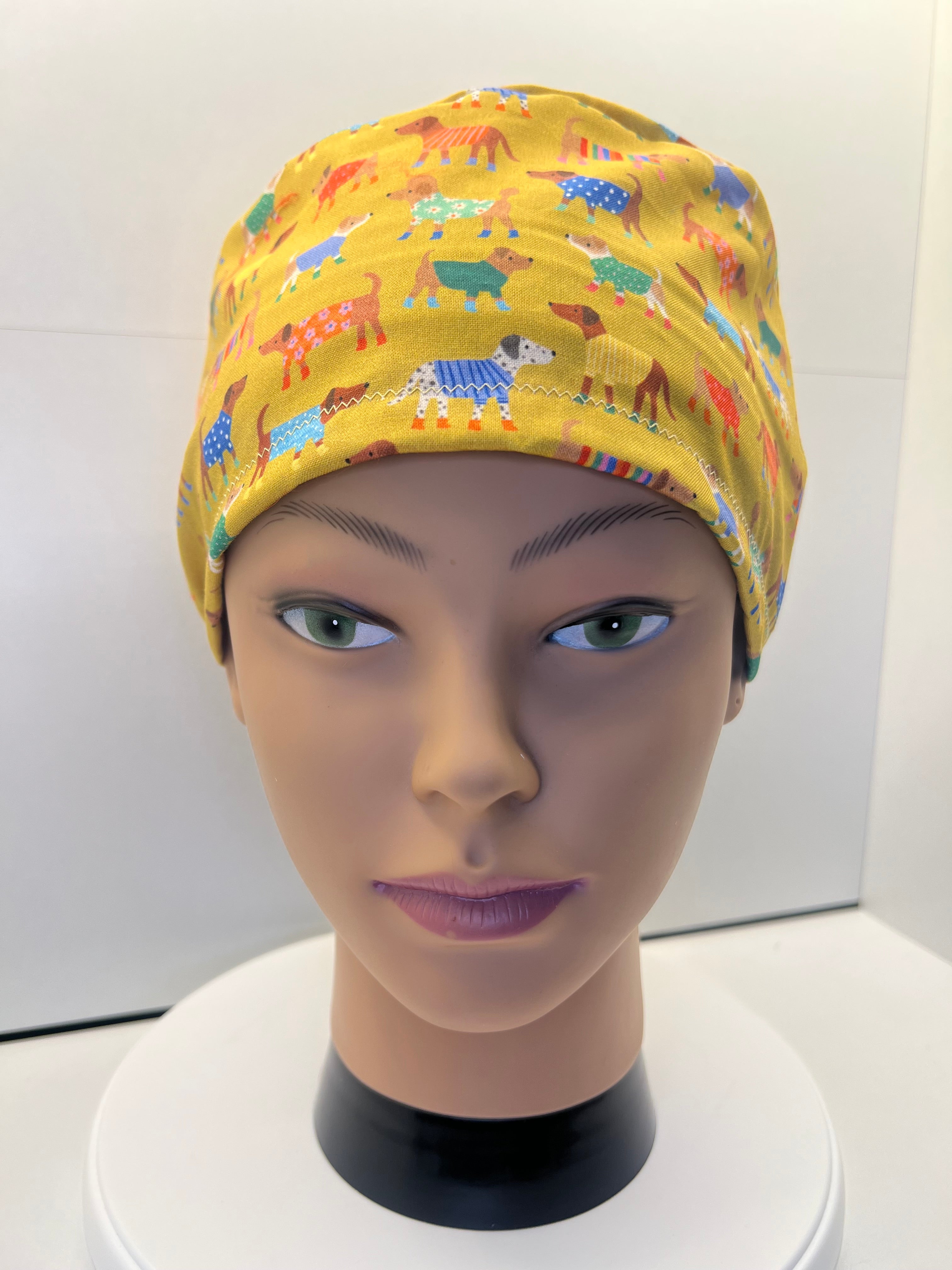 SATIN LINED Winter Walkies Cotton Theatre Scrub cap / hat.  UK Handmade