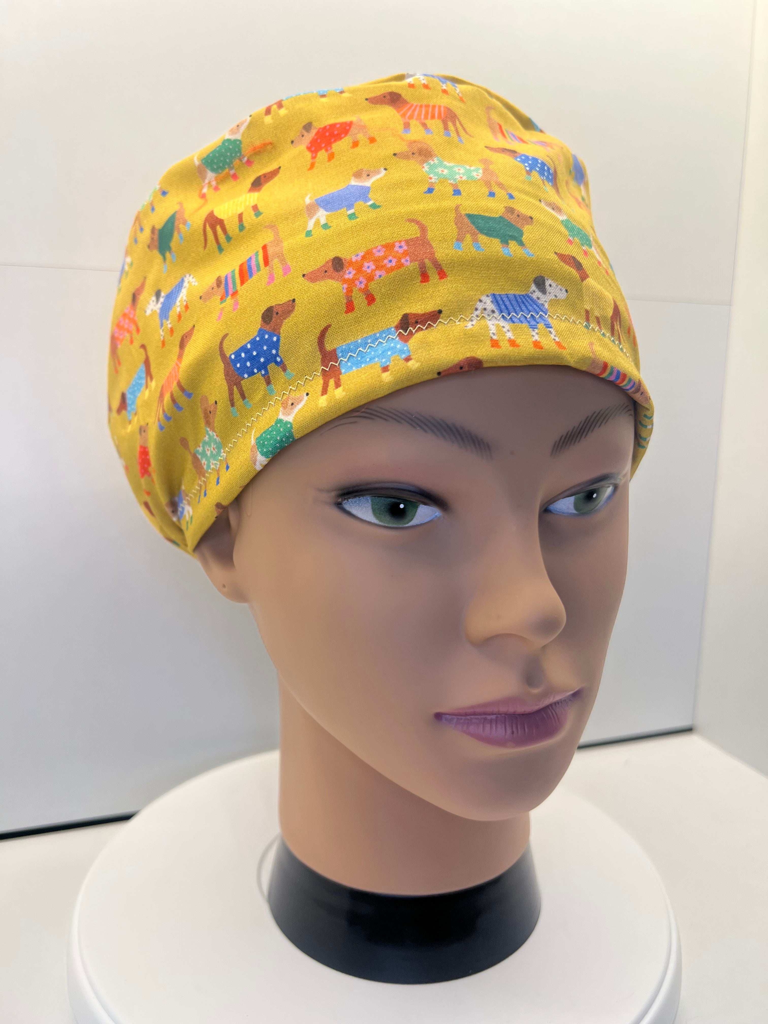 SATIN LINED Winter Walkies Cotton Theatre Scrub cap / hat.  UK Handmade