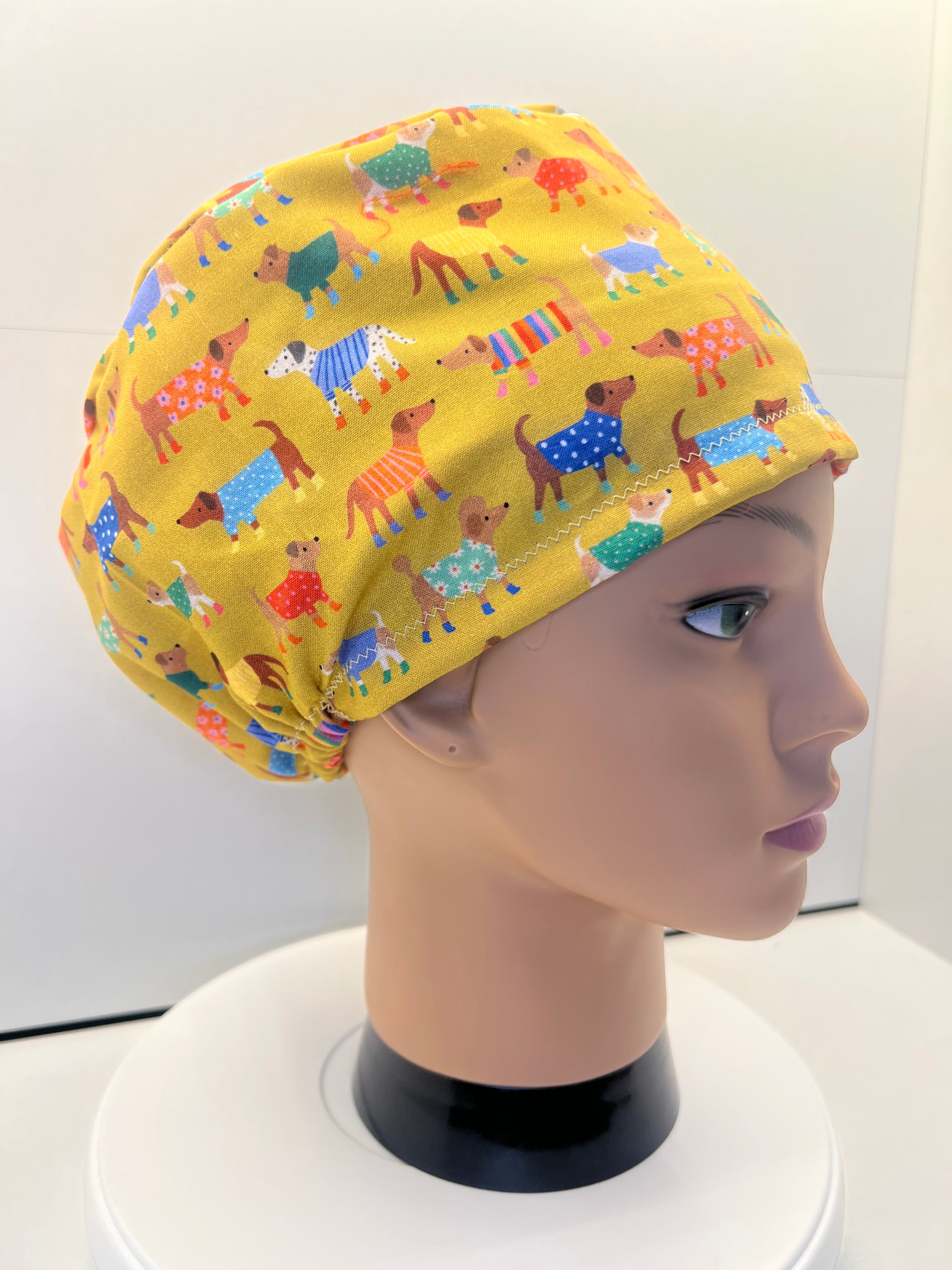 SATIN LINED Winter Walkies Cotton Theatre Scrub cap / hat.  UK Handmade