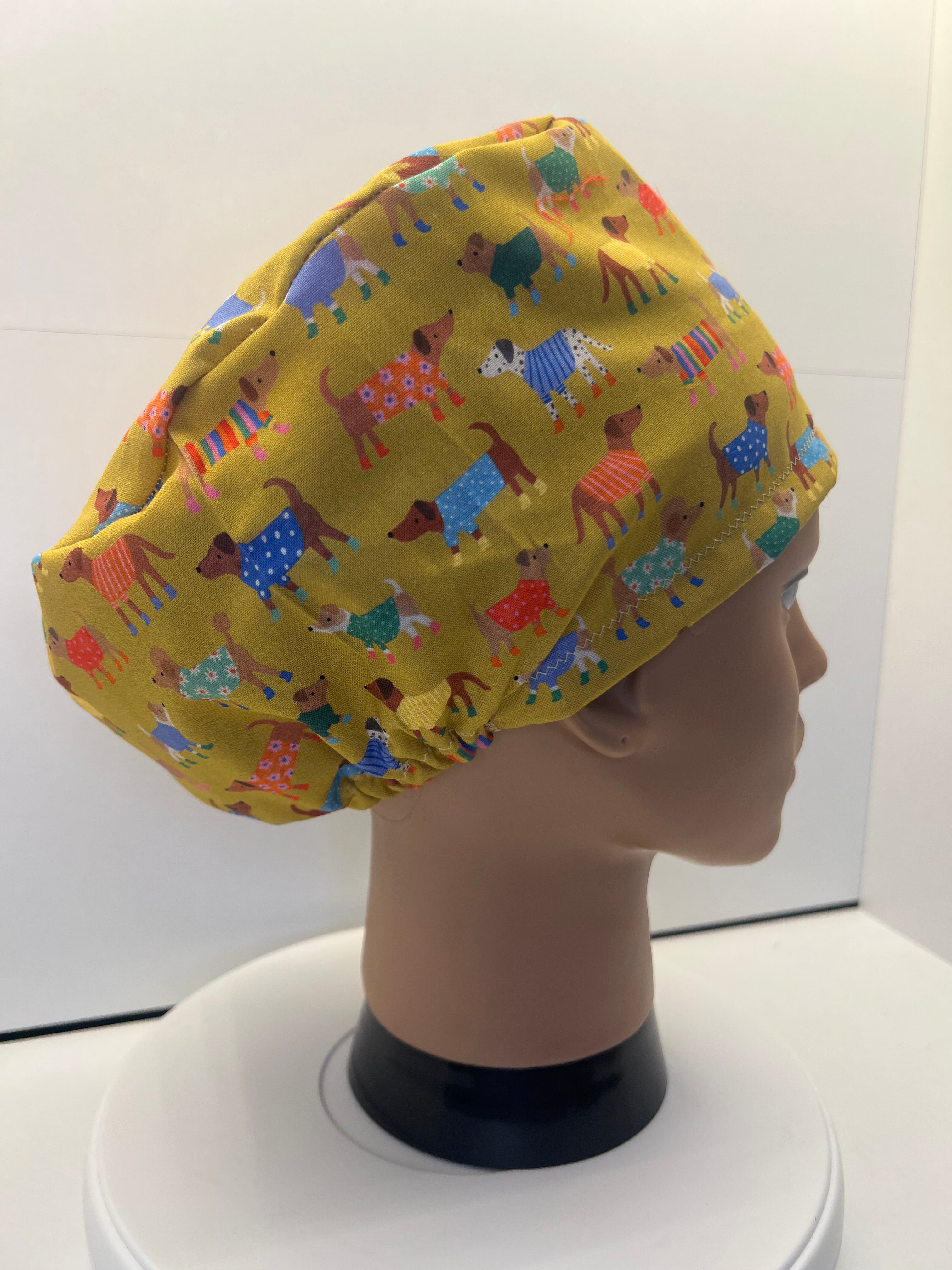 SATIN LINED Winter Walkies Cotton Theatre Scrub cap / hat.  UK Handmade