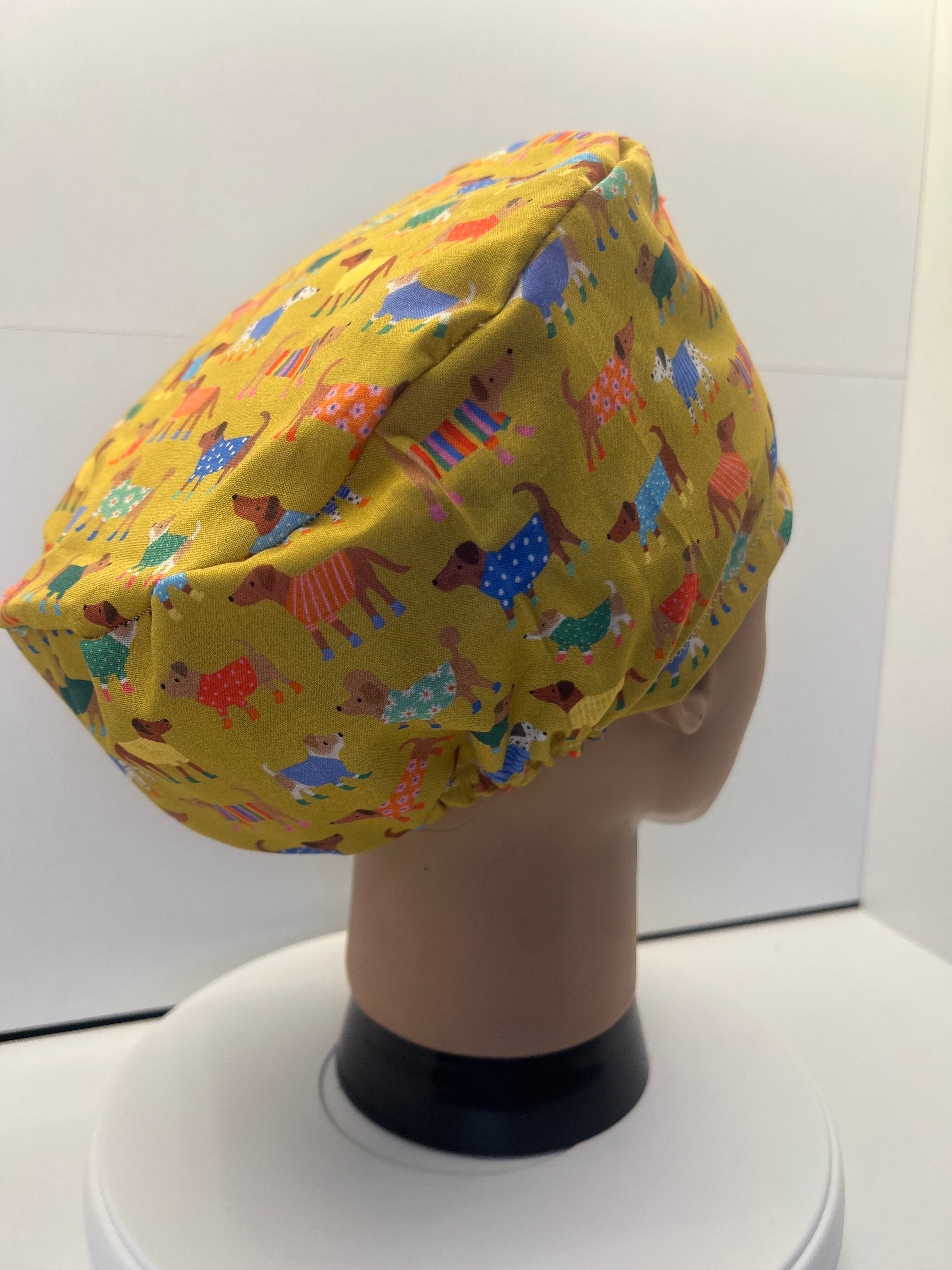SATIN LINED Winter Walkies Cotton Theatre Scrub cap / hat.  UK Handmade