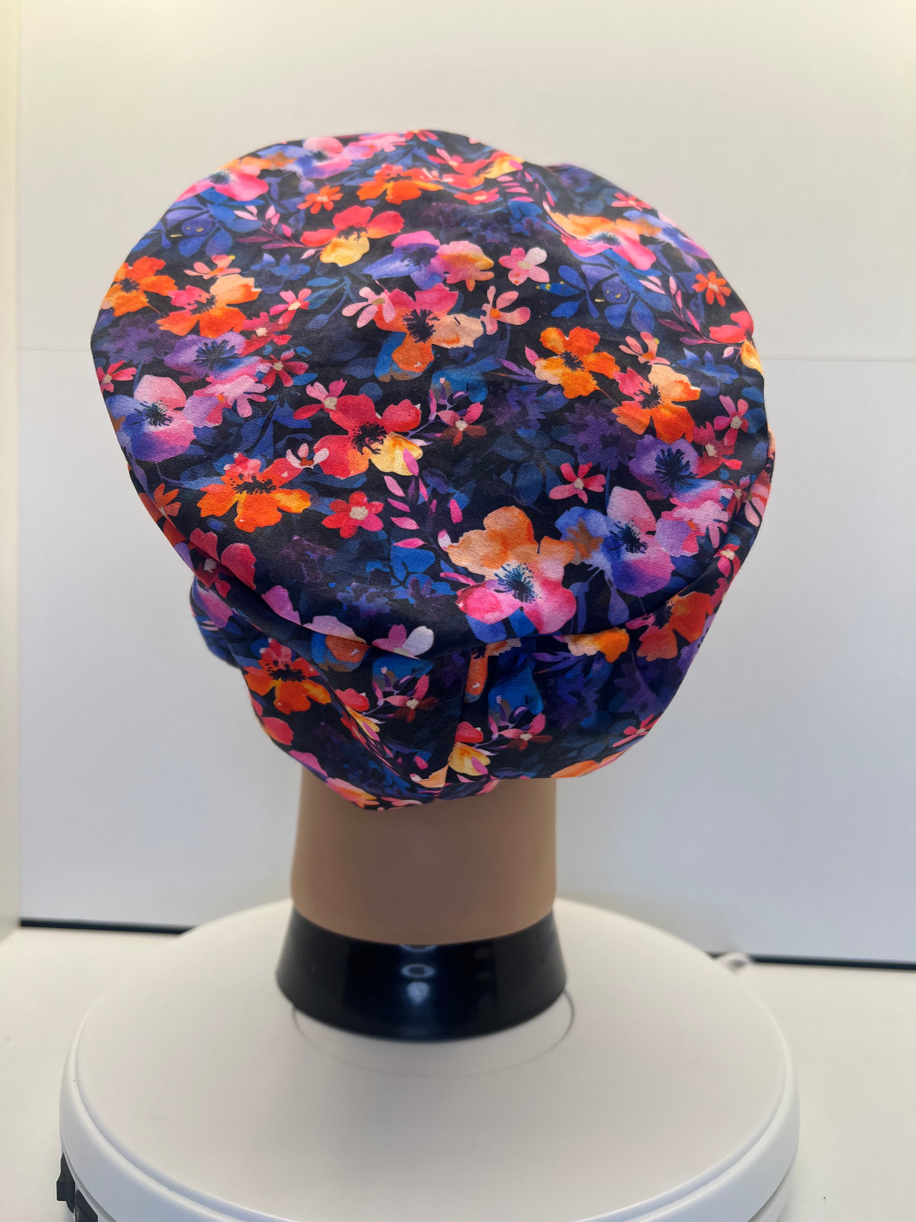 Painted Petals Theatre Scrub Hat/Cap - 100% cotton, Optional Satin lining