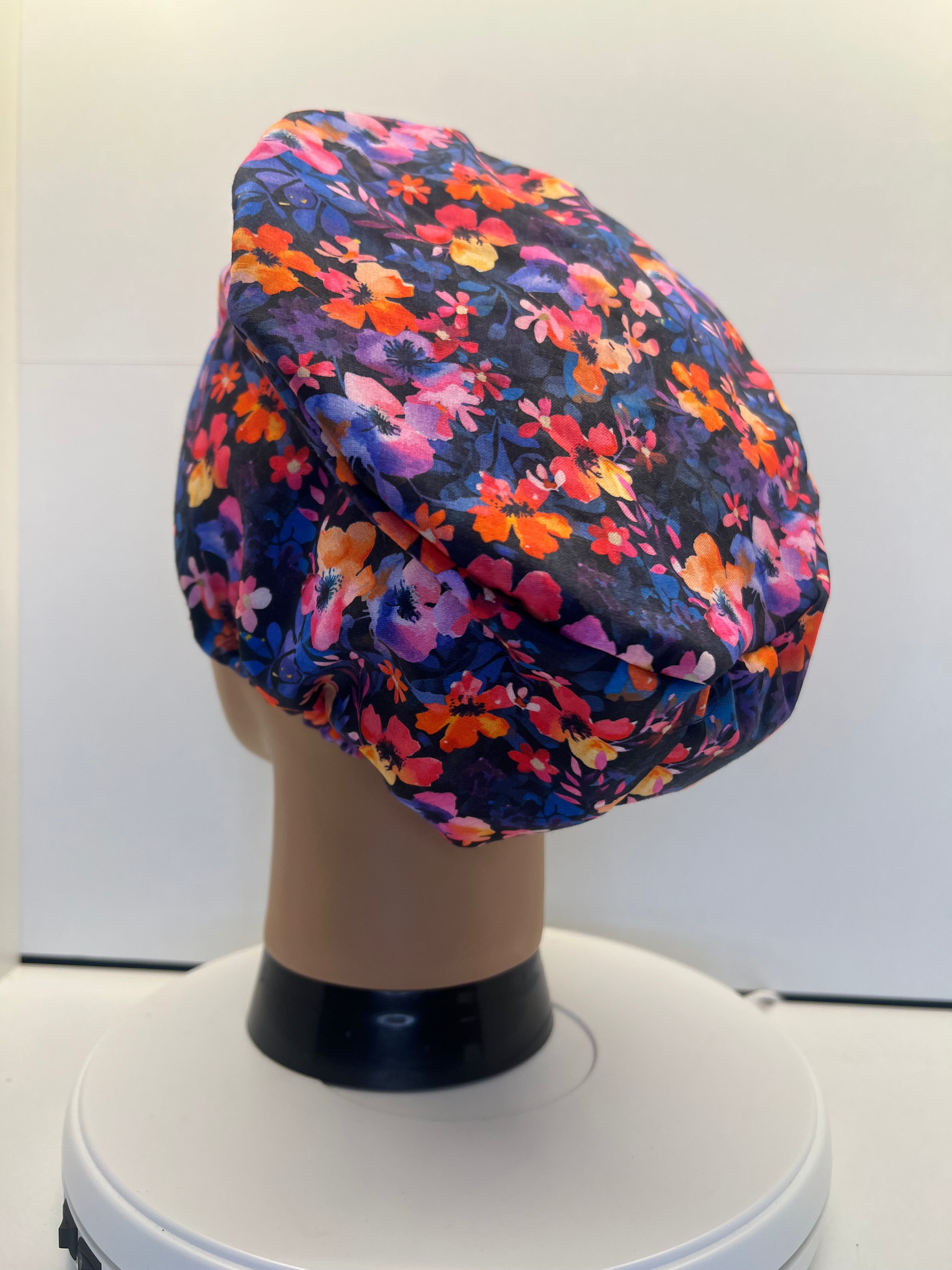 Painted Petals Theatre Scrub Hat/Cap - 100% cotton, Optional Satin lining