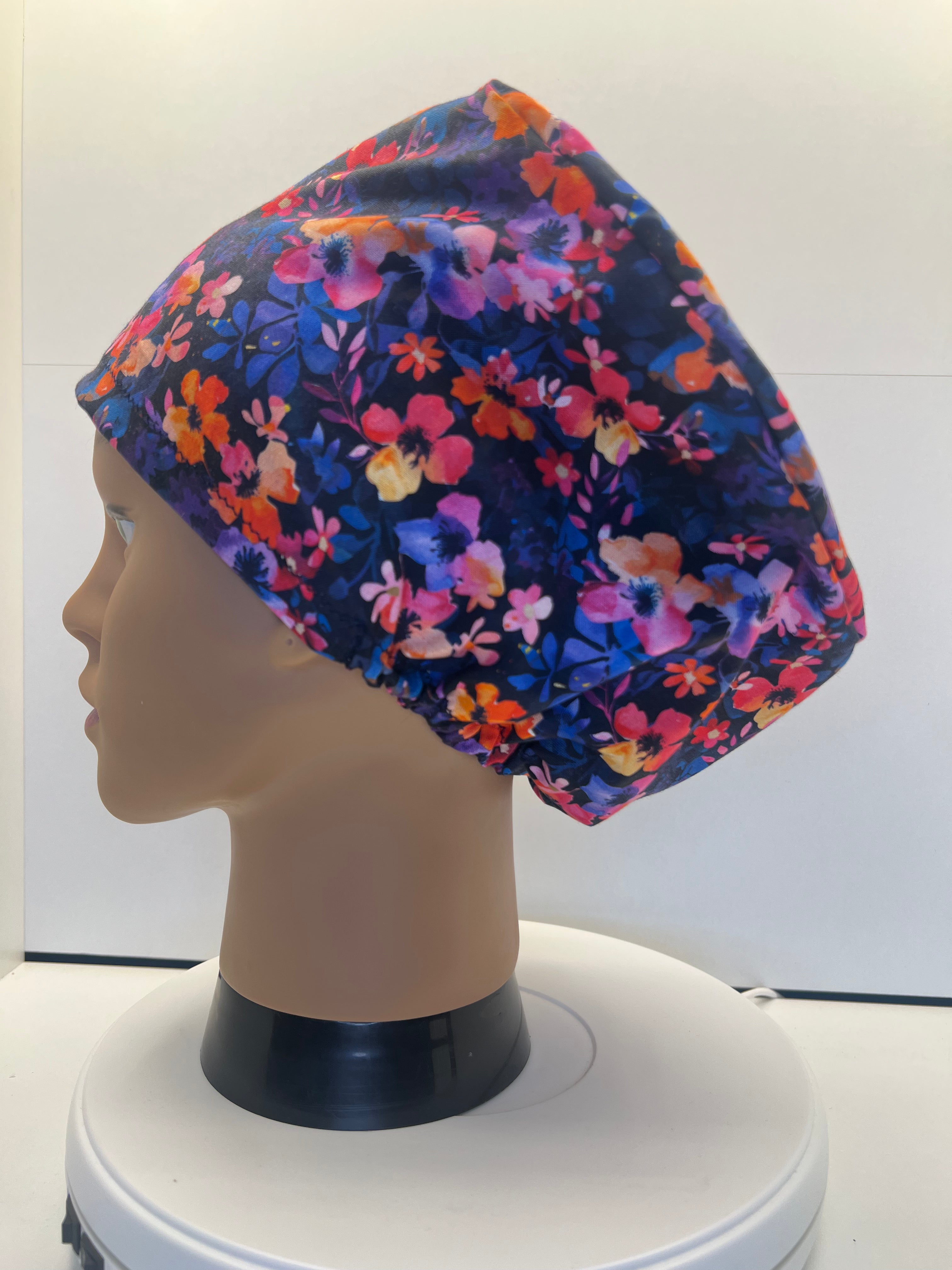 Painted Petals Theatre Scrub Hat/Cap - 100% cotton, Optional Satin lining