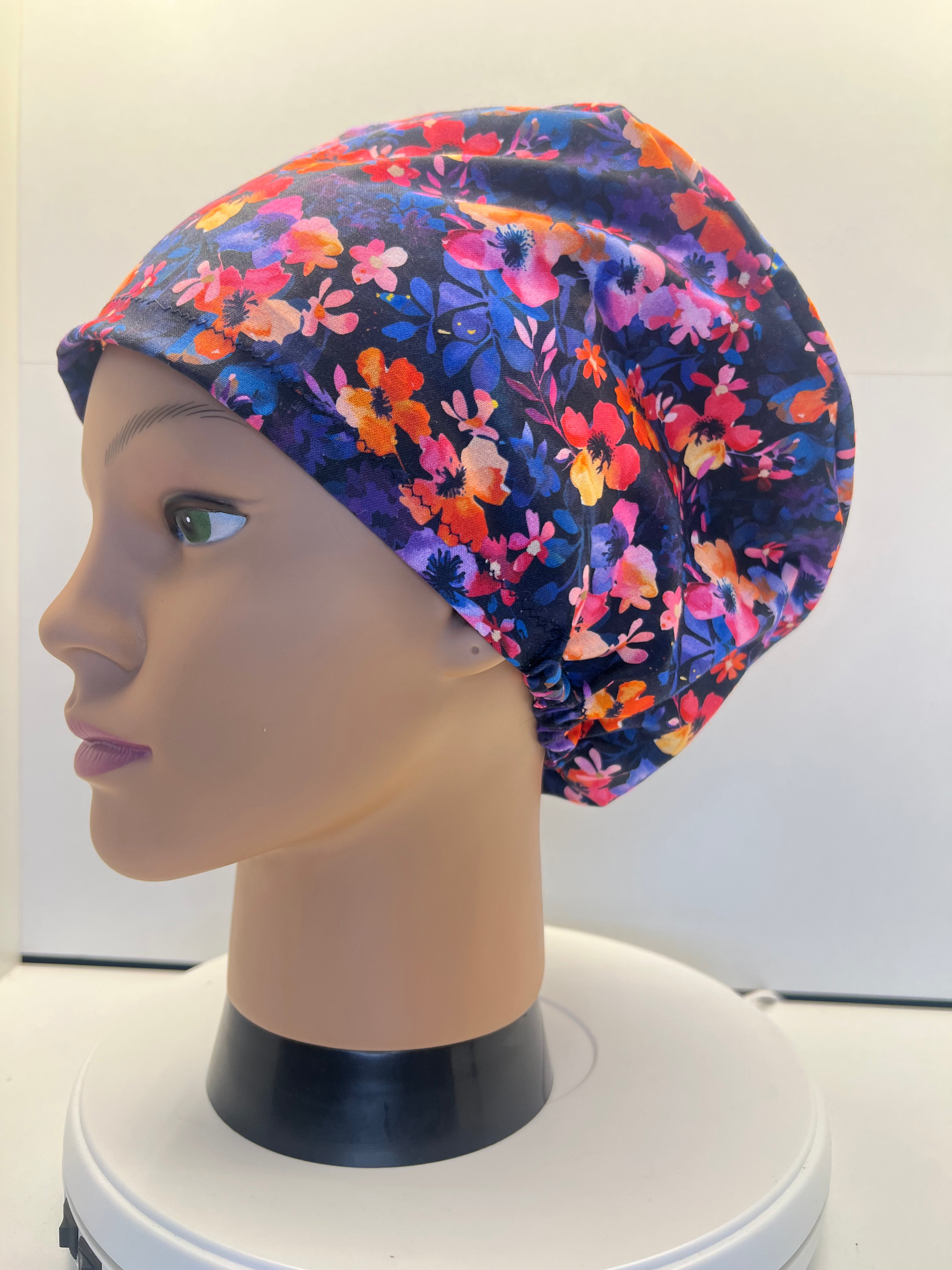 Painted Petals Theatre Scrub Hat/Cap - 100% cotton, Optional Satin lining