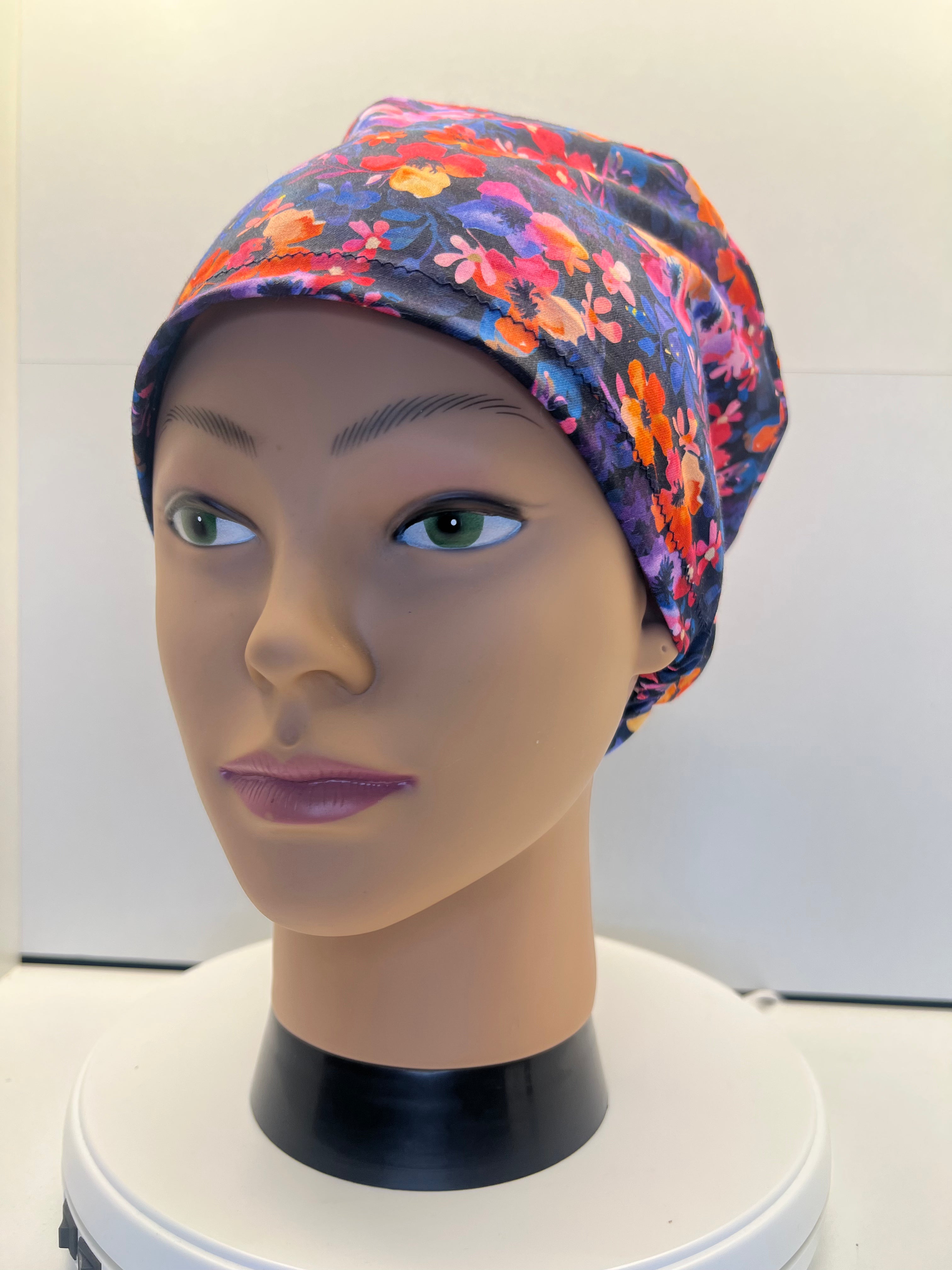 Painted Petals Theatre Scrub Hat/Cap - 100% cotton, Optional Satin lining