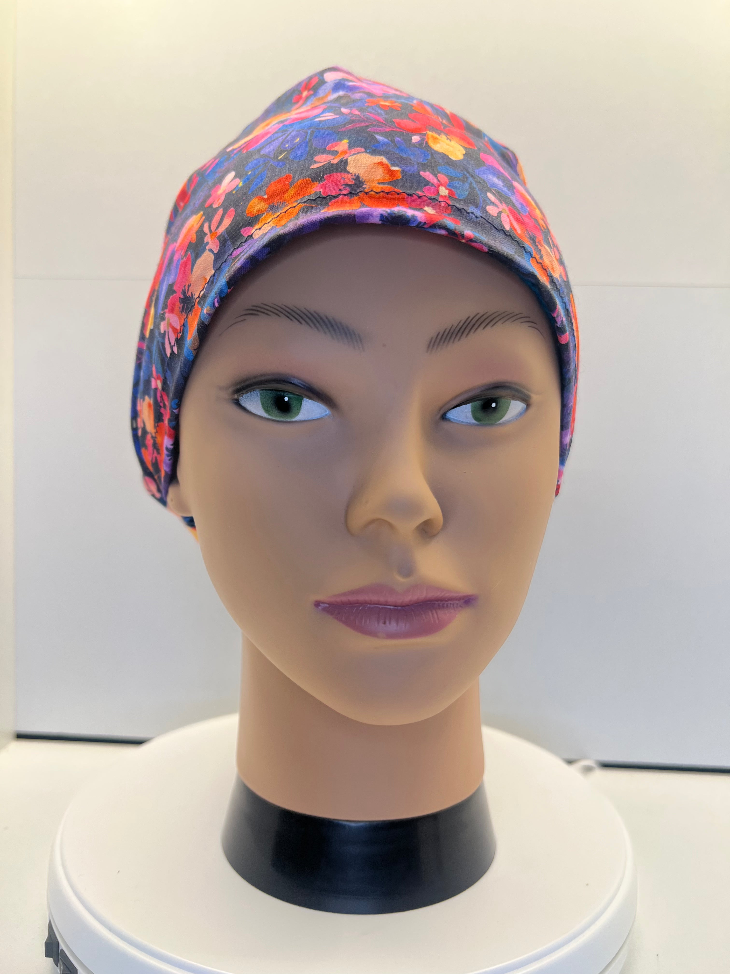 Painted Petals Theatre Scrub Hat/Cap - 100% cotton, Optional Satin lining