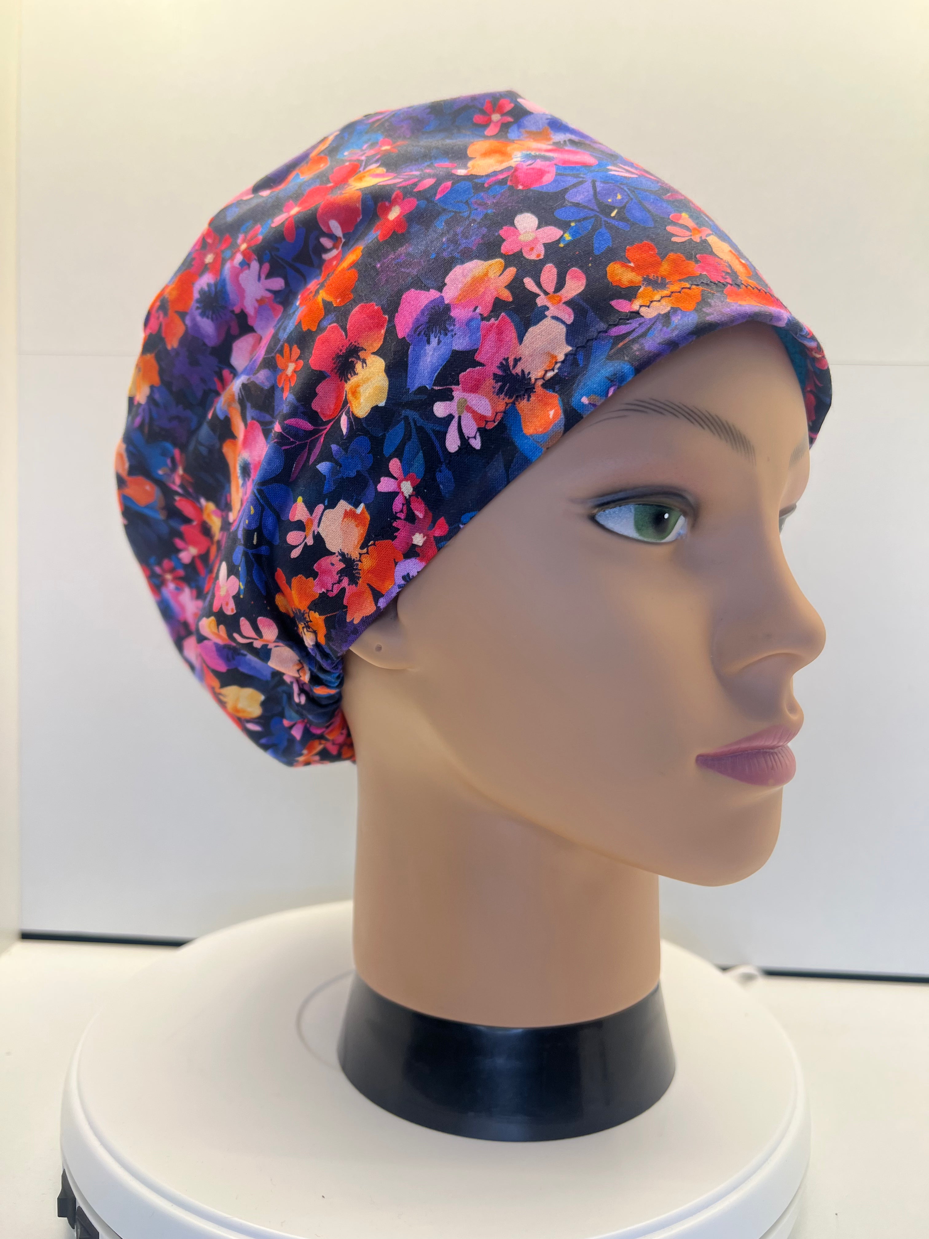 Painted Petals Theatre Scrub Hat/Cap - 100% cotton, Optional Satin lining