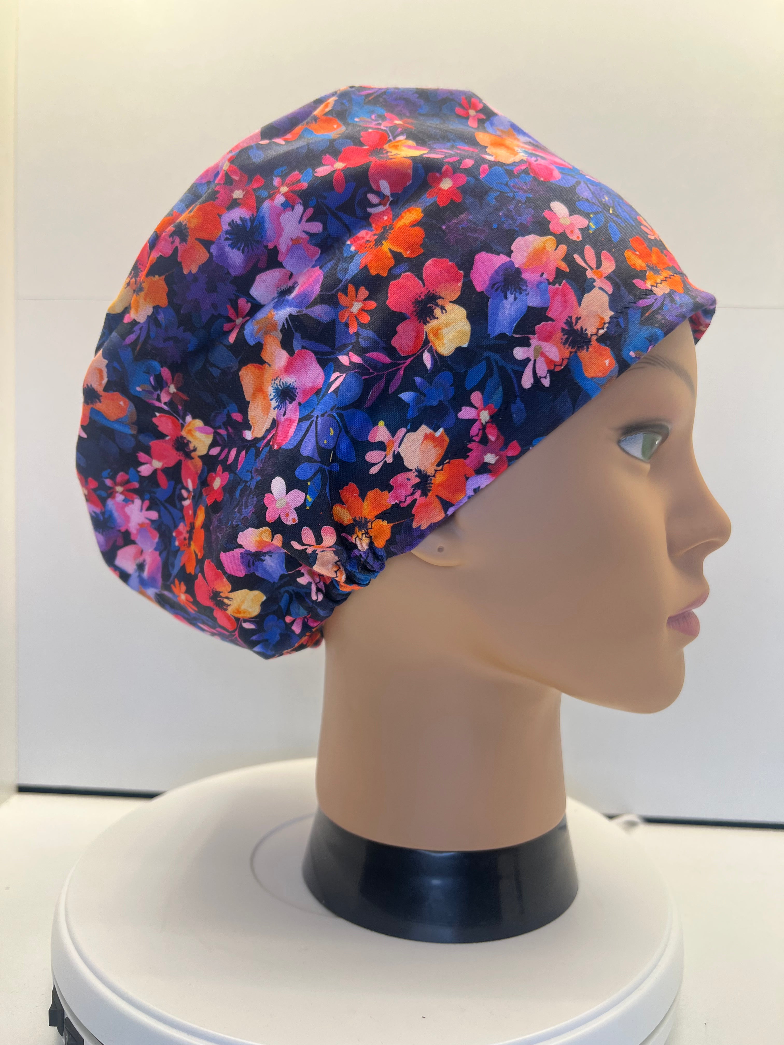 Painted Petals Theatre Scrub Hat/Cap - 100% cotton, Optional Satin lining