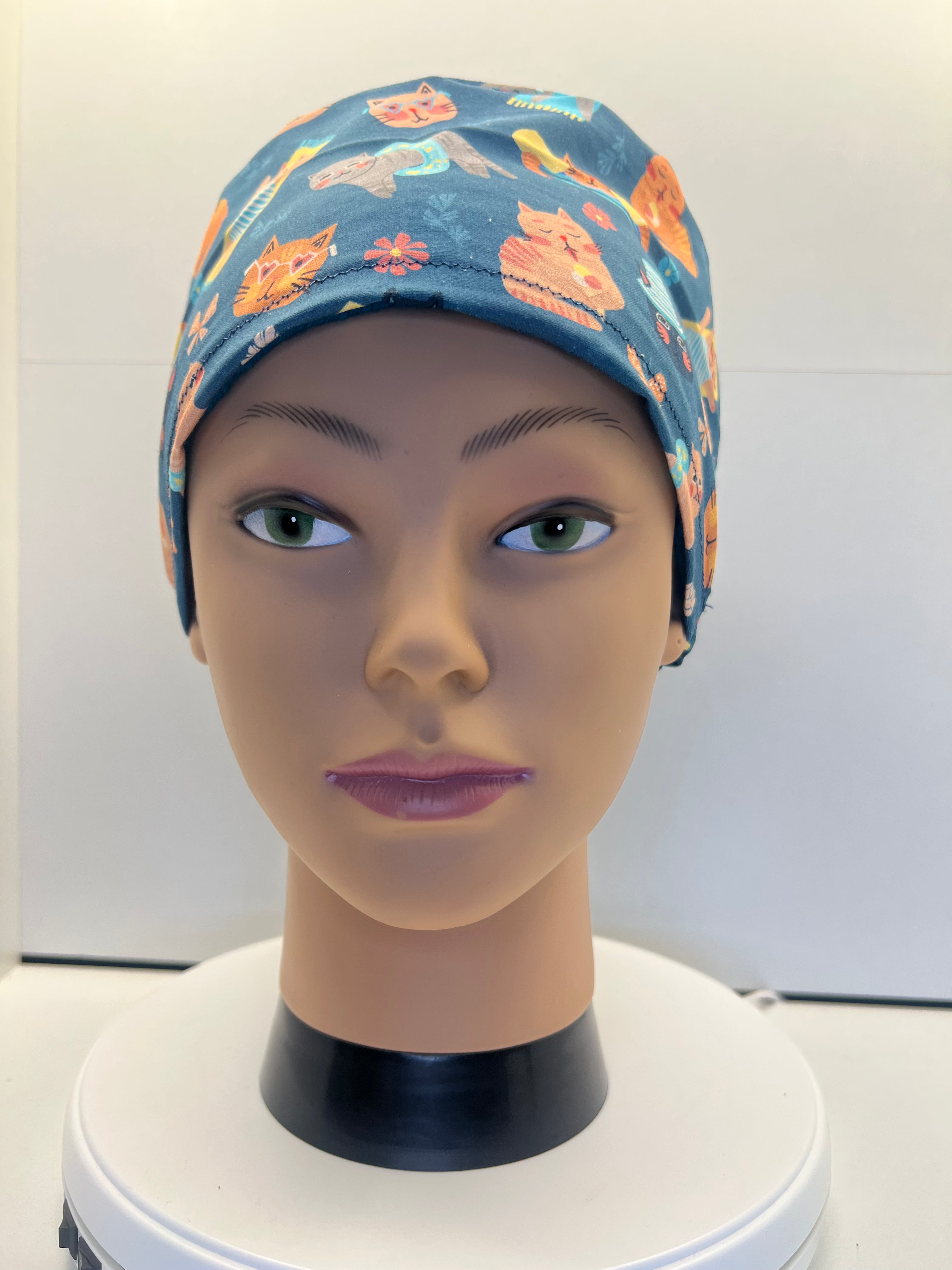 Poolside Paws Cats Cotton Theatre Scrub Hat/Cap.  UK Handmade