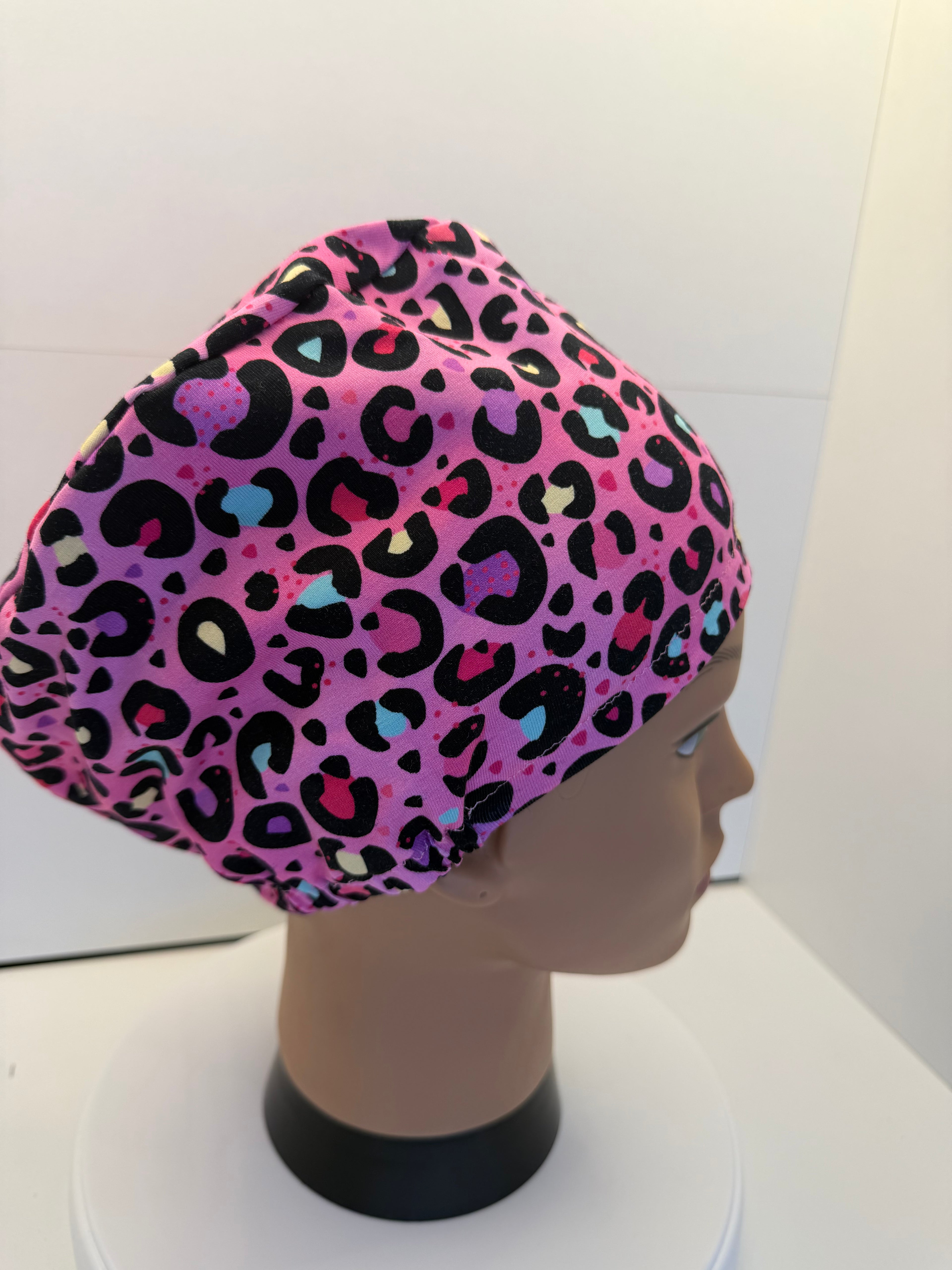 Leopard Love Soft Jersey Fabric Theatre Scrub Cap / Hat.  UK Handmade.