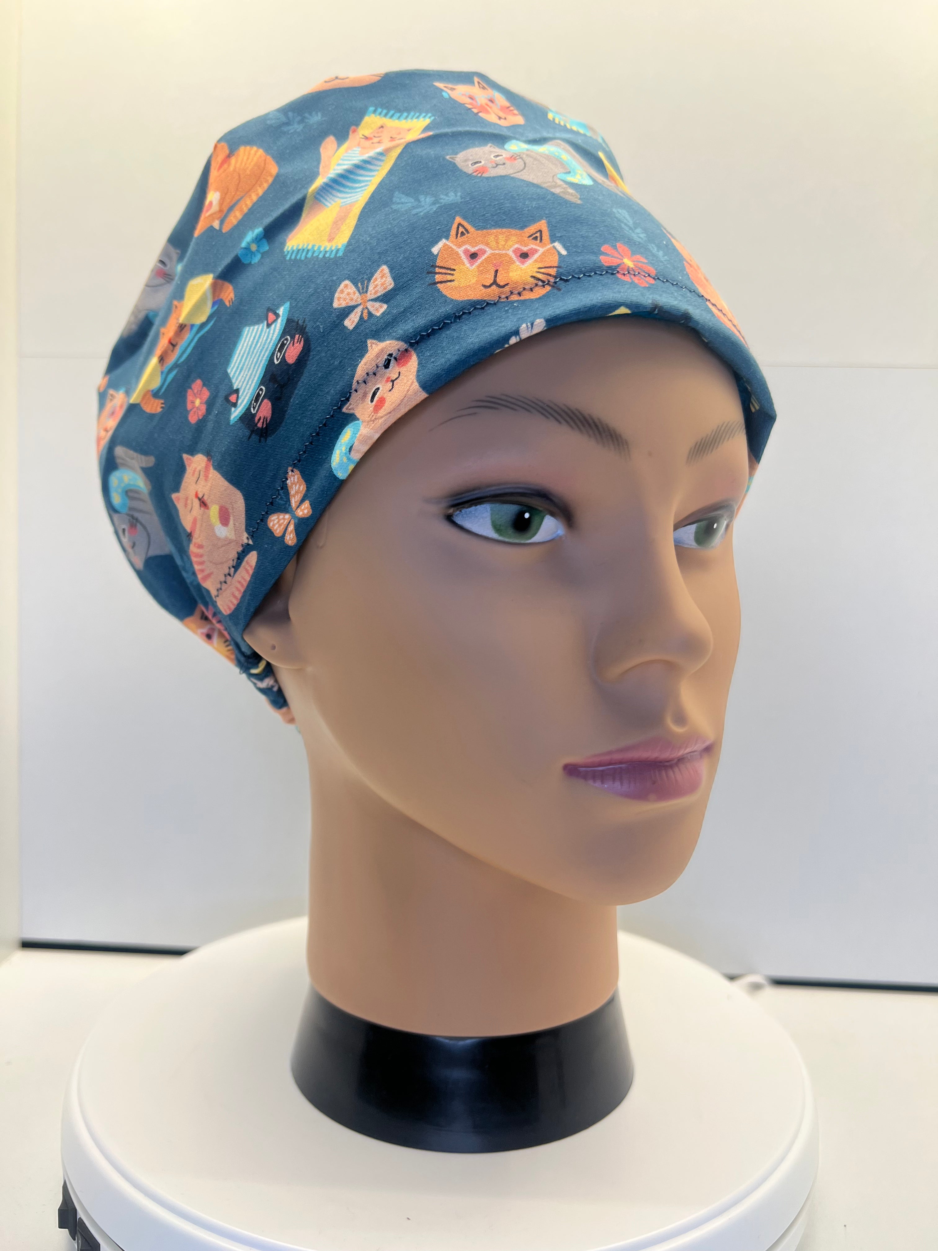 Poolside Paws Cats Cotton Theatre Scrub Hat/Cap.  UK Handmade