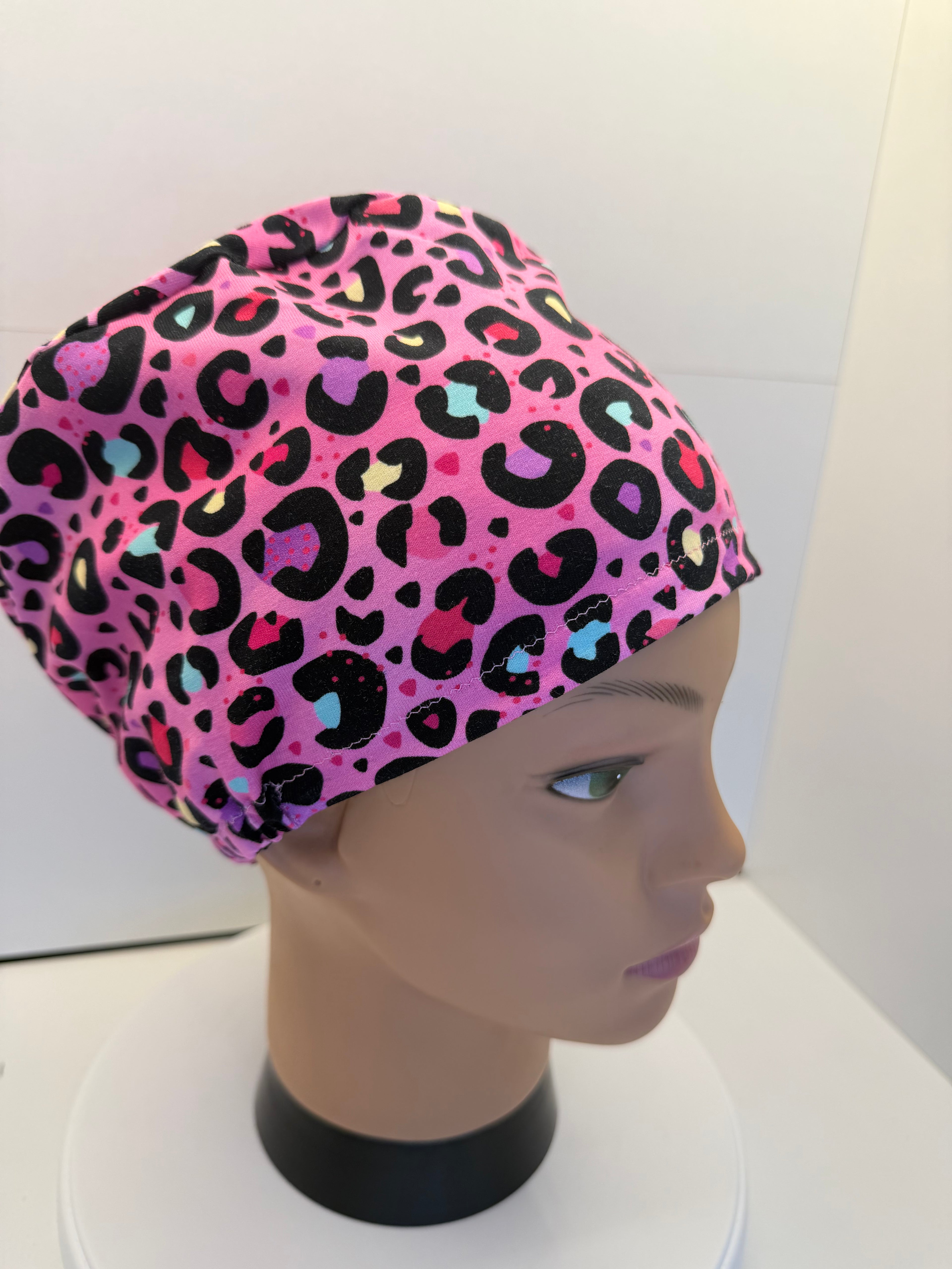 Leopard Love Soft Jersey Fabric Theatre Scrub Cap / Hat.  UK Handmade.