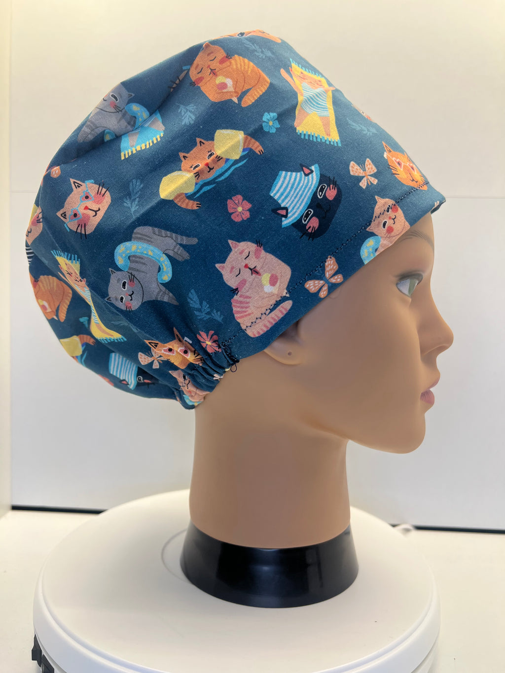Poolside Paws Cats Cotton Theatre Scrub Hat/Cap.  UK Handmade