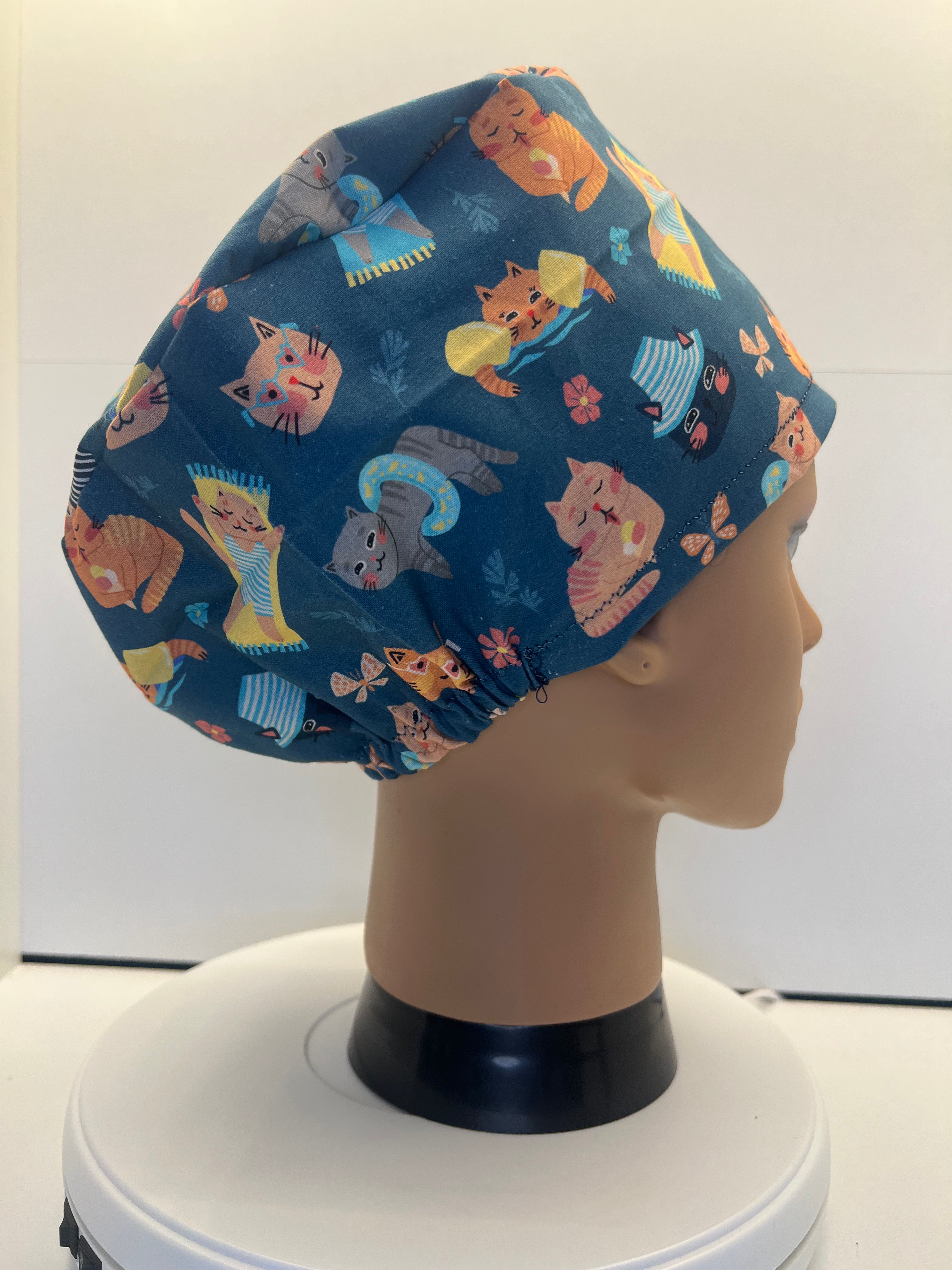 Poolside Paws Cats Cotton Theatre Scrub Hat/Cap.  UK Handmade