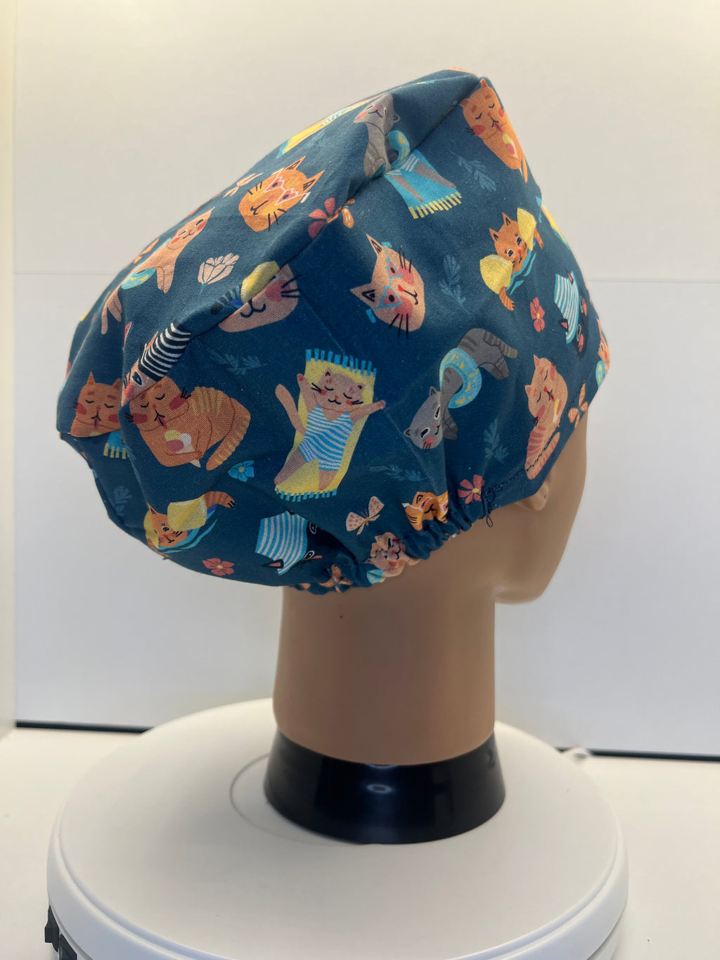 Poolside Paws Cats Cotton Theatre Scrub Hat/Cap.  UK Handmade