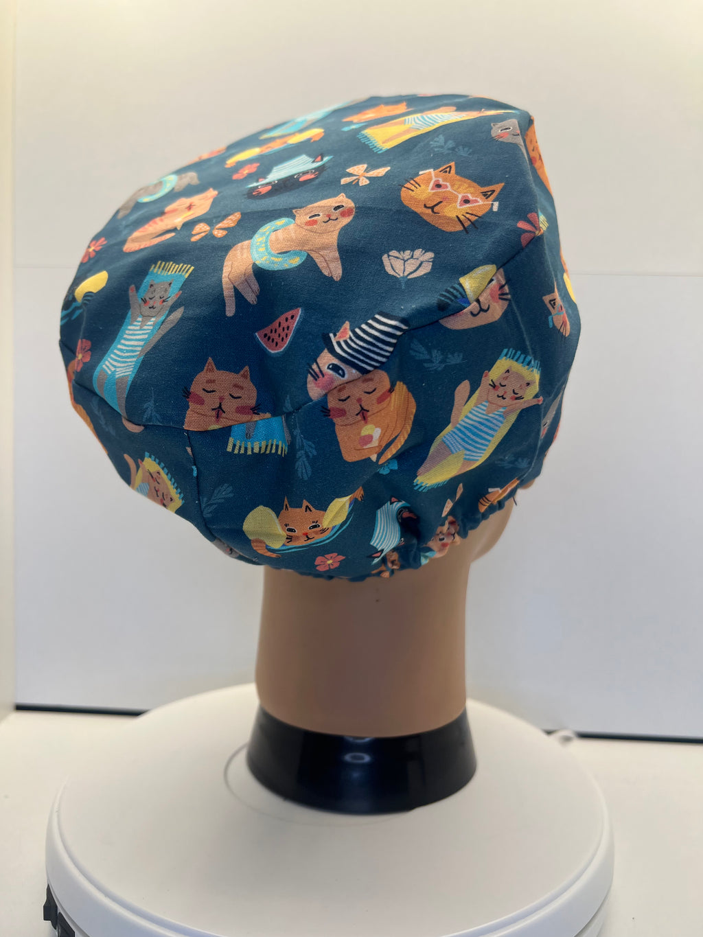 Poolside Paws Cats Cotton Theatre Scrub Hat/Cap.  UK Handmade
