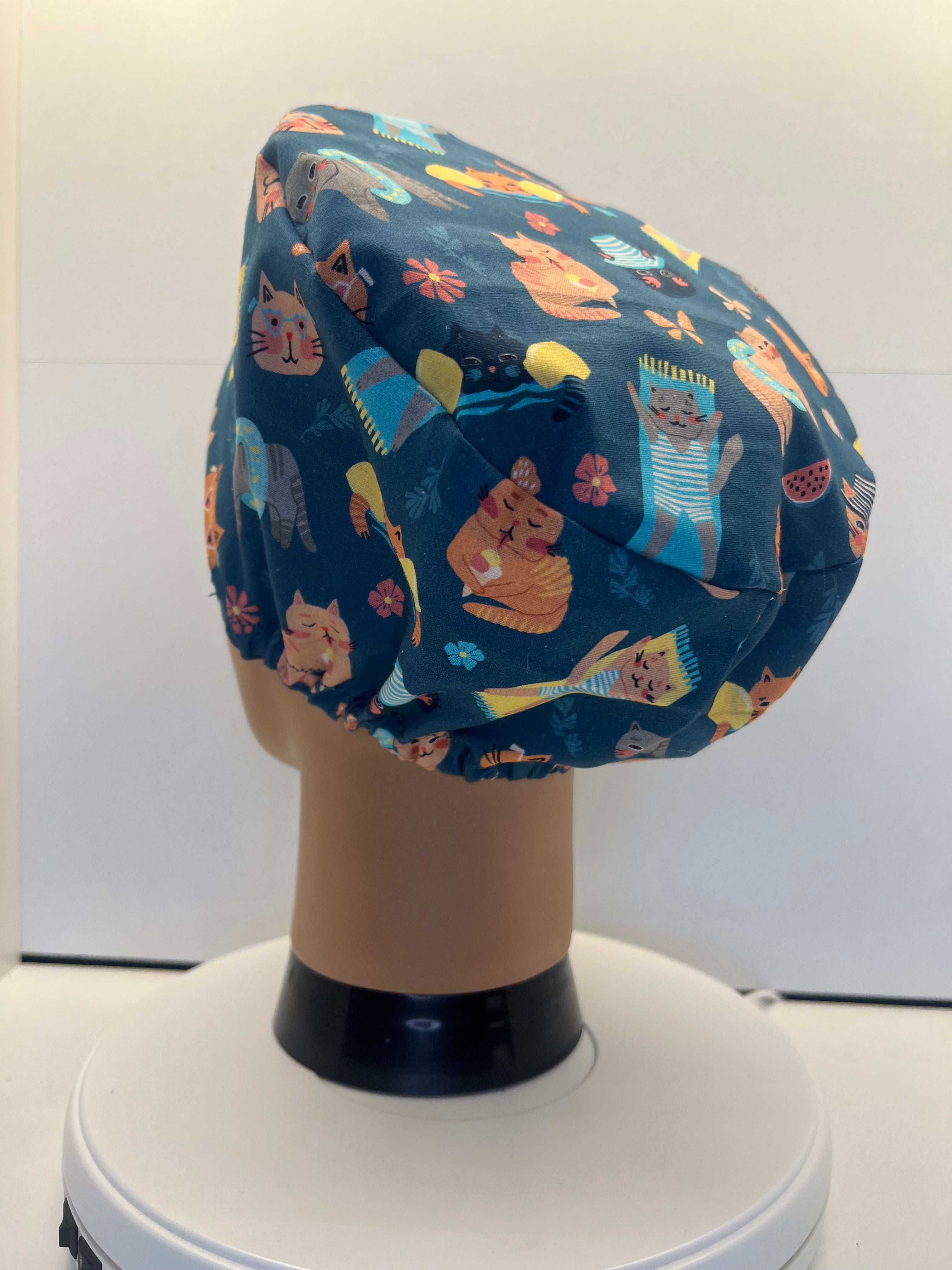 Poolside Paws Cats Cotton Theatre Scrub Hat/Cap.  UK Handmade