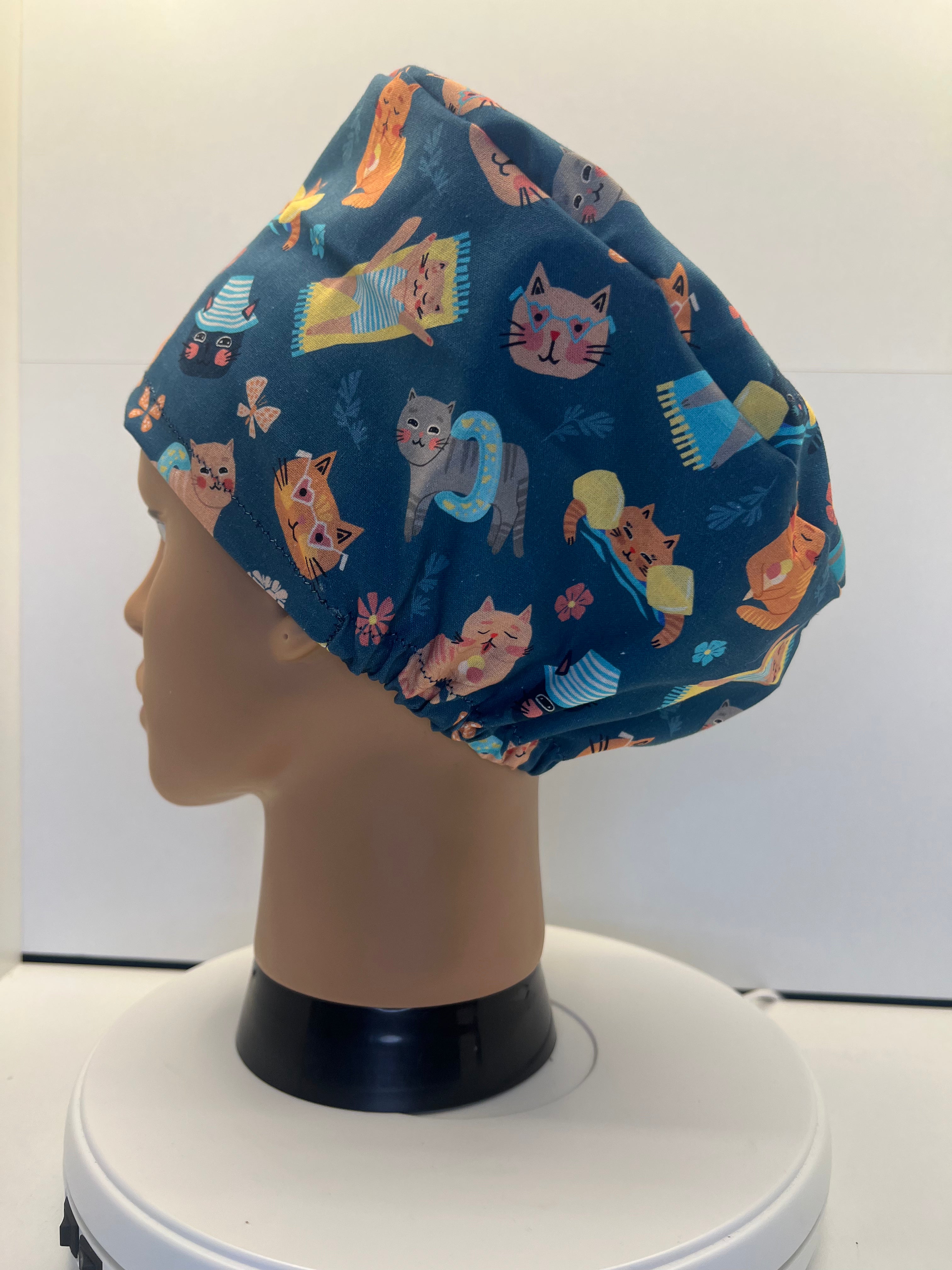 Poolside Paws Cats Cotton Theatre Scrub Hat/Cap.  UK Handmade