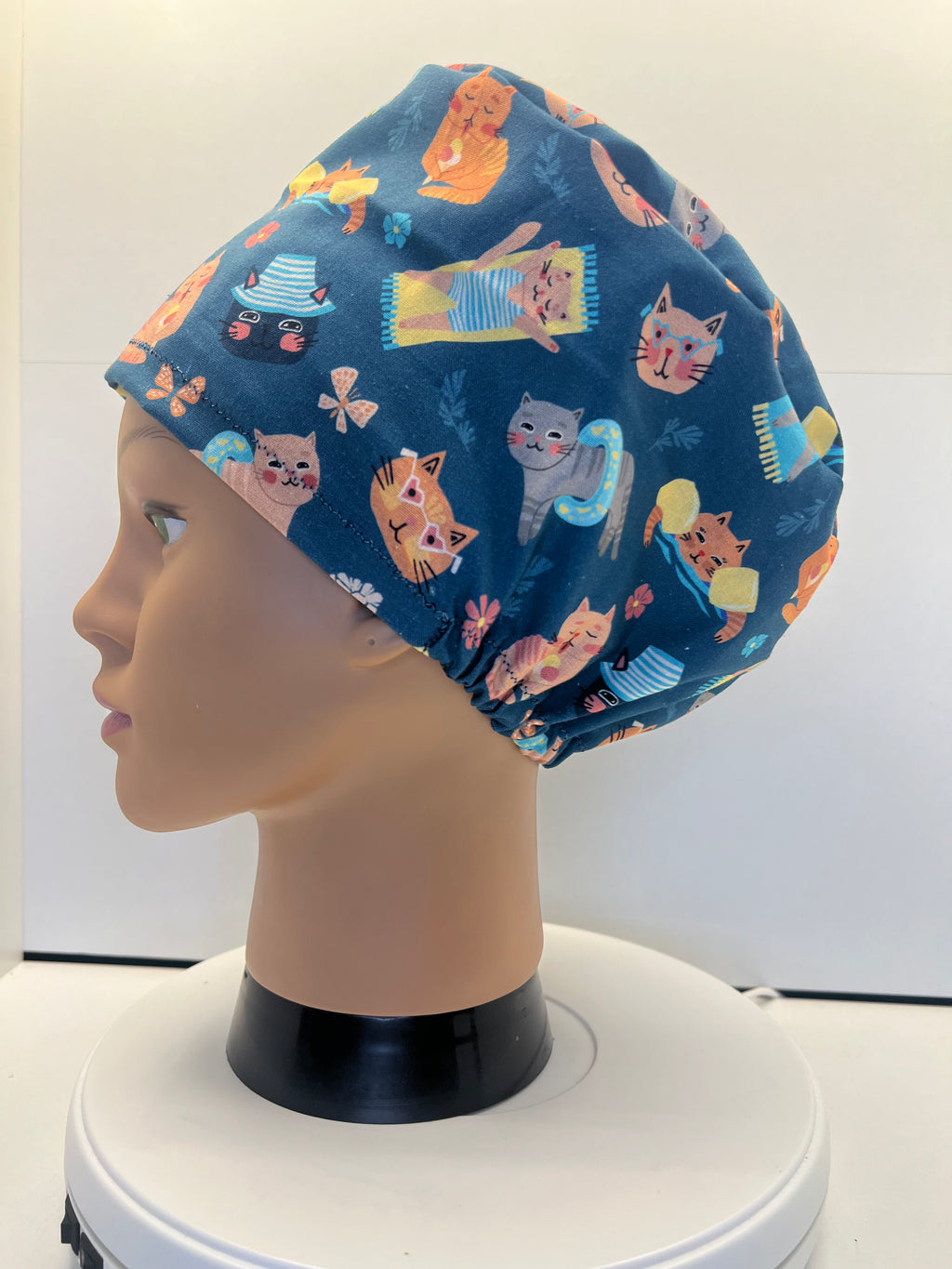 Poolside Paws Cats Cotton Theatre Scrub Hat/Cap.  UK Handmade