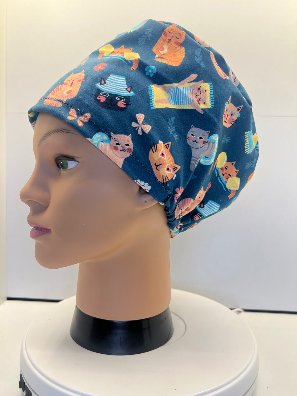 Poolside Paws Cats Cotton Theatre Scrub Hat/Cap.  UK Handmade