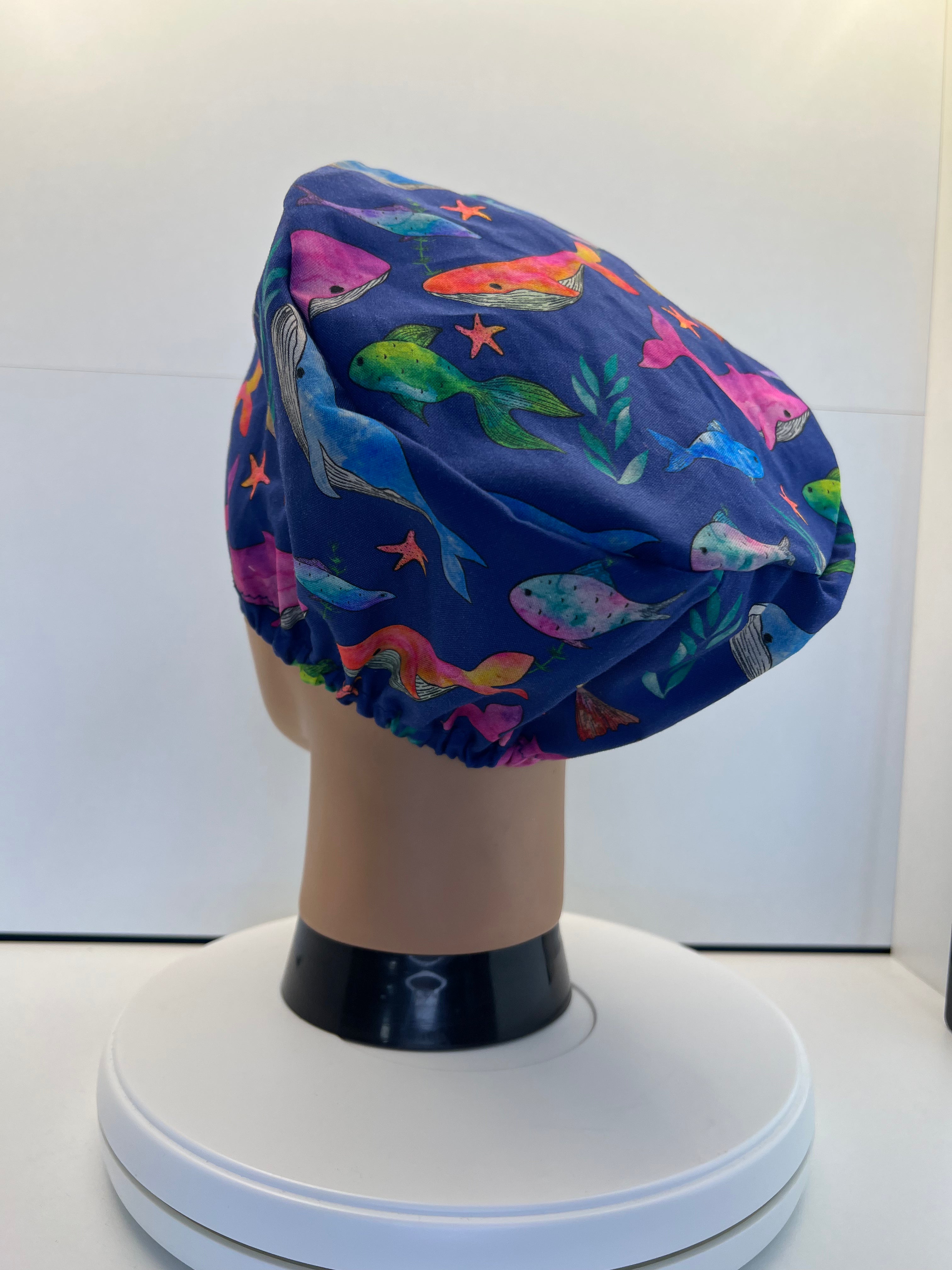 Whale Song 100% Cotton Scrub Cap/Theatre Hat - Optional Satin Lining