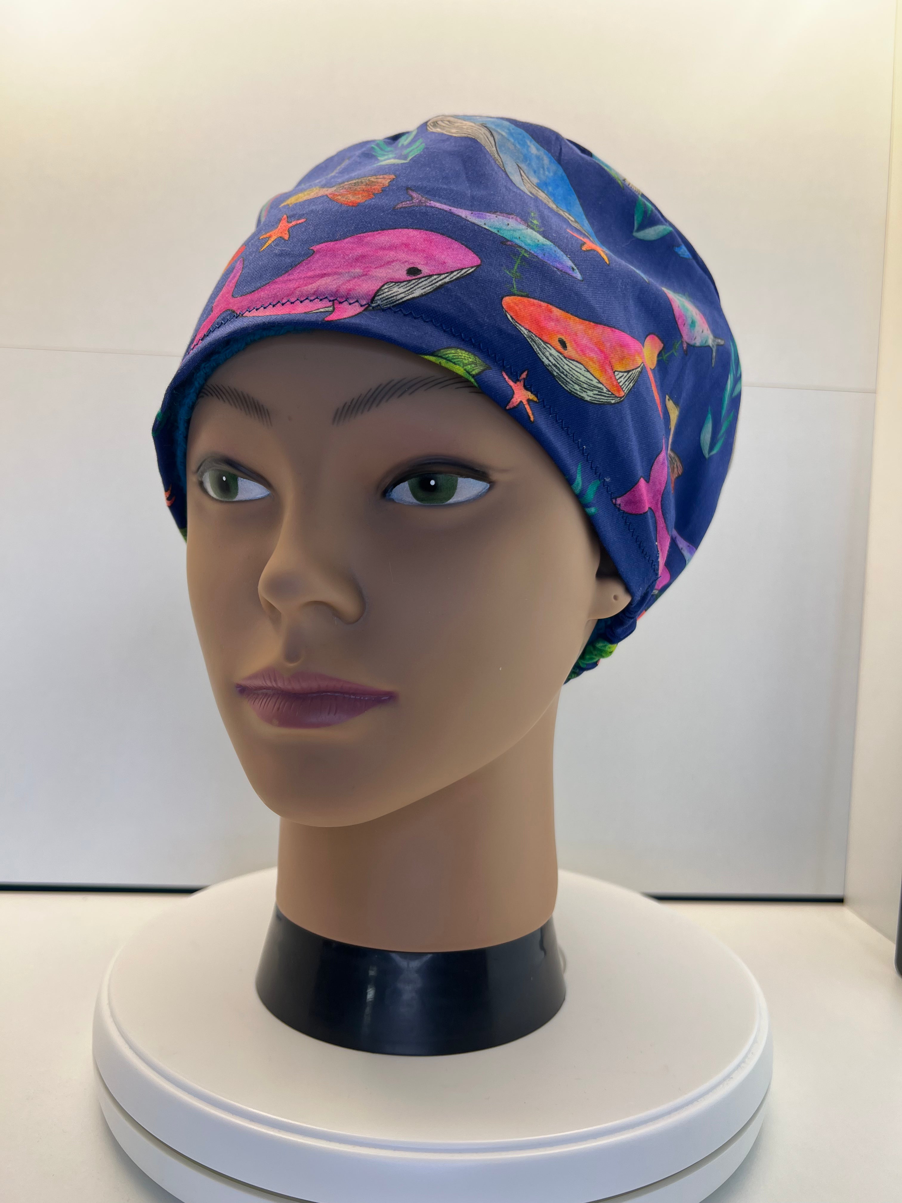Whale Song 100% Cotton Scrub Cap/Theatre Hat - Optional Satin Lining