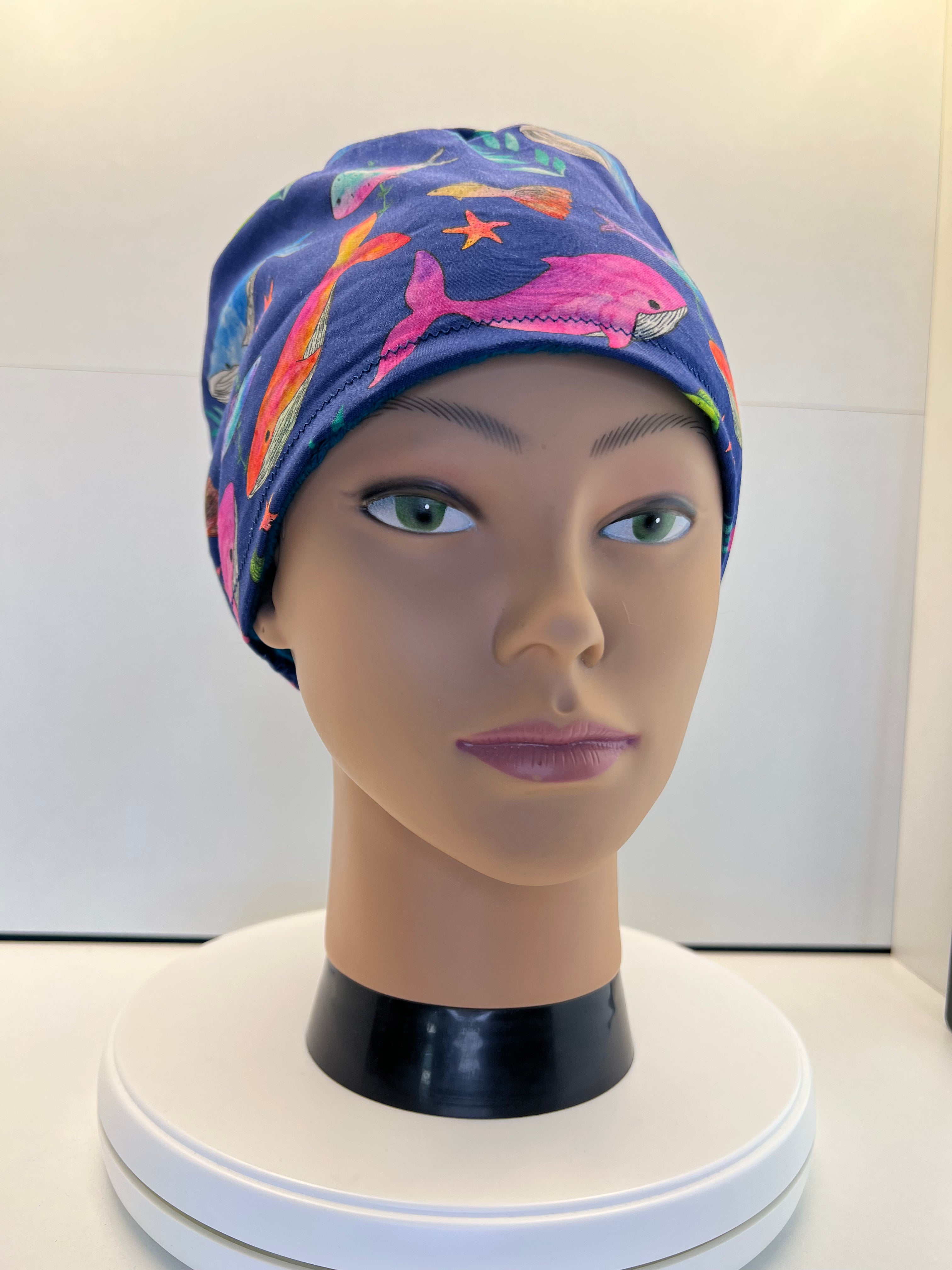 Whale Song 100% Cotton Scrub Cap/Theatre Hat - Optional Satin Lining
