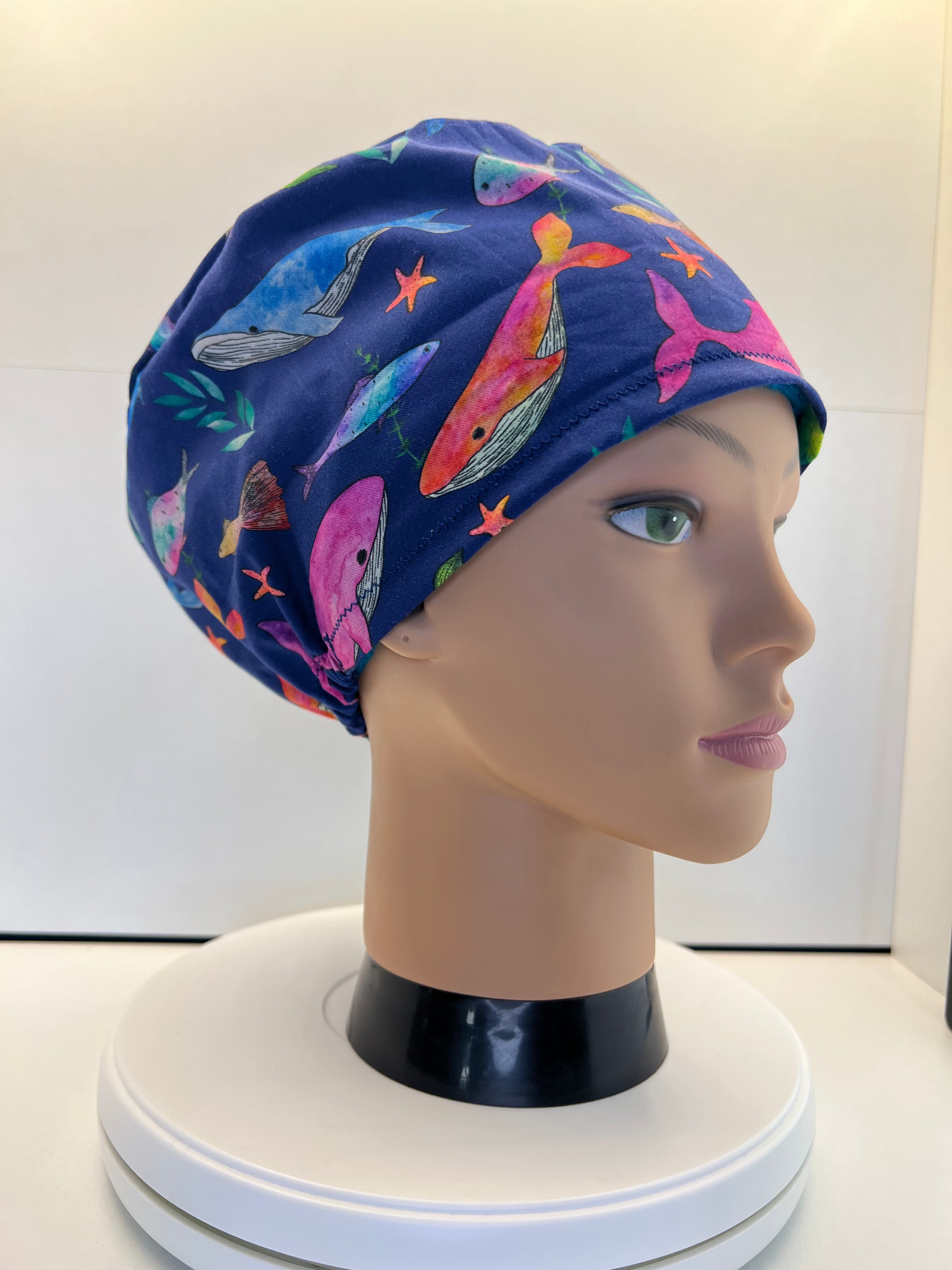 Whale Song 100% Cotton Scrub Cap/Theatre Hat - Optional Satin Lining