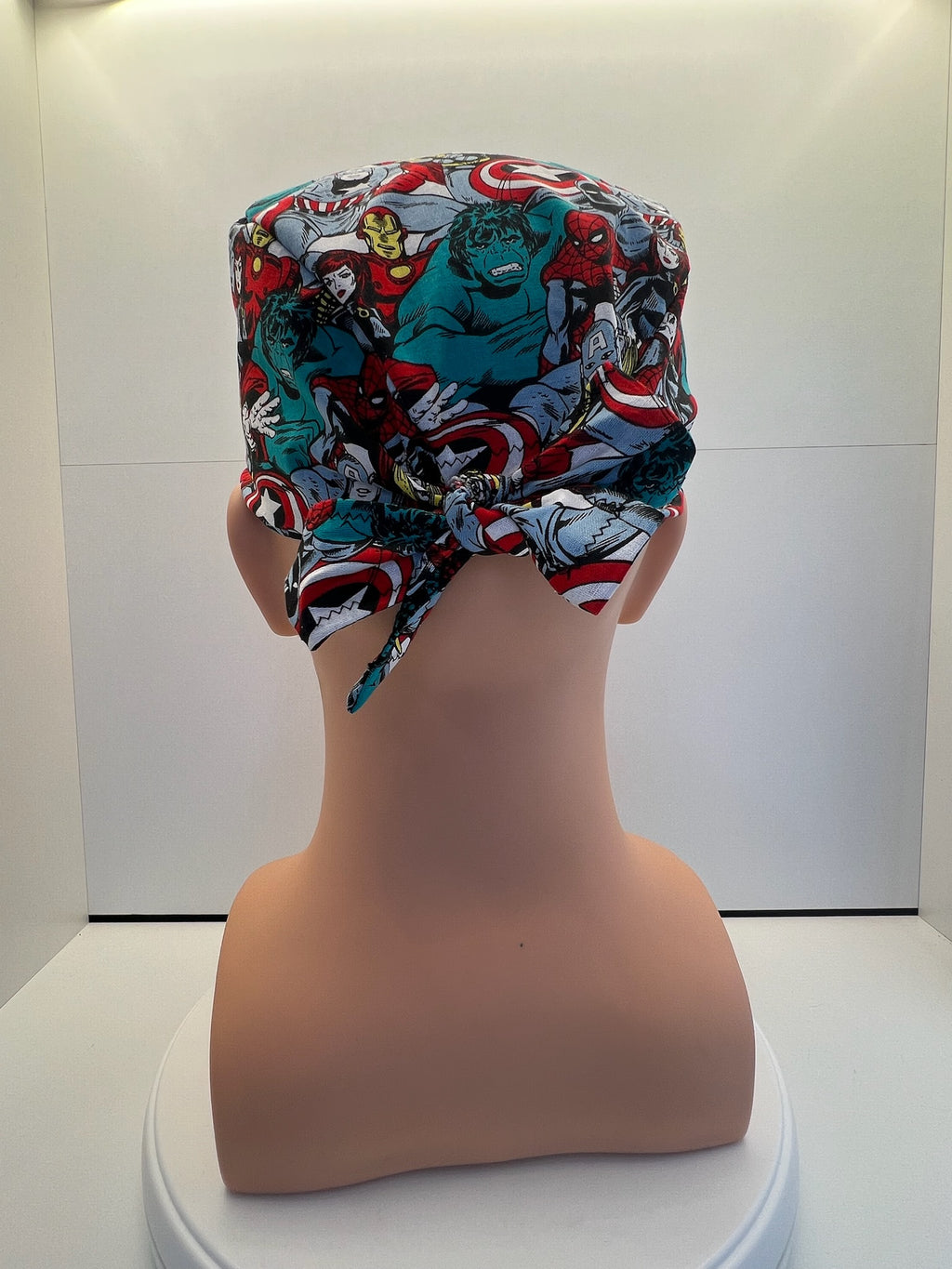 Heroes Assemble 100% Cotton Tie-Back Surgical/Theatre Scrub Hat/Cap. UK Handmade
