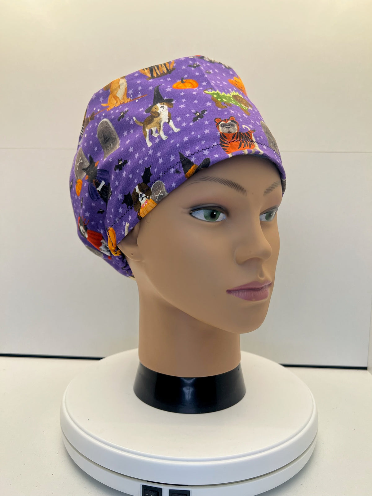 Halloween Hounds 100% Cotton Theatre Scrub Hat/Cap.  Optional Satin lining