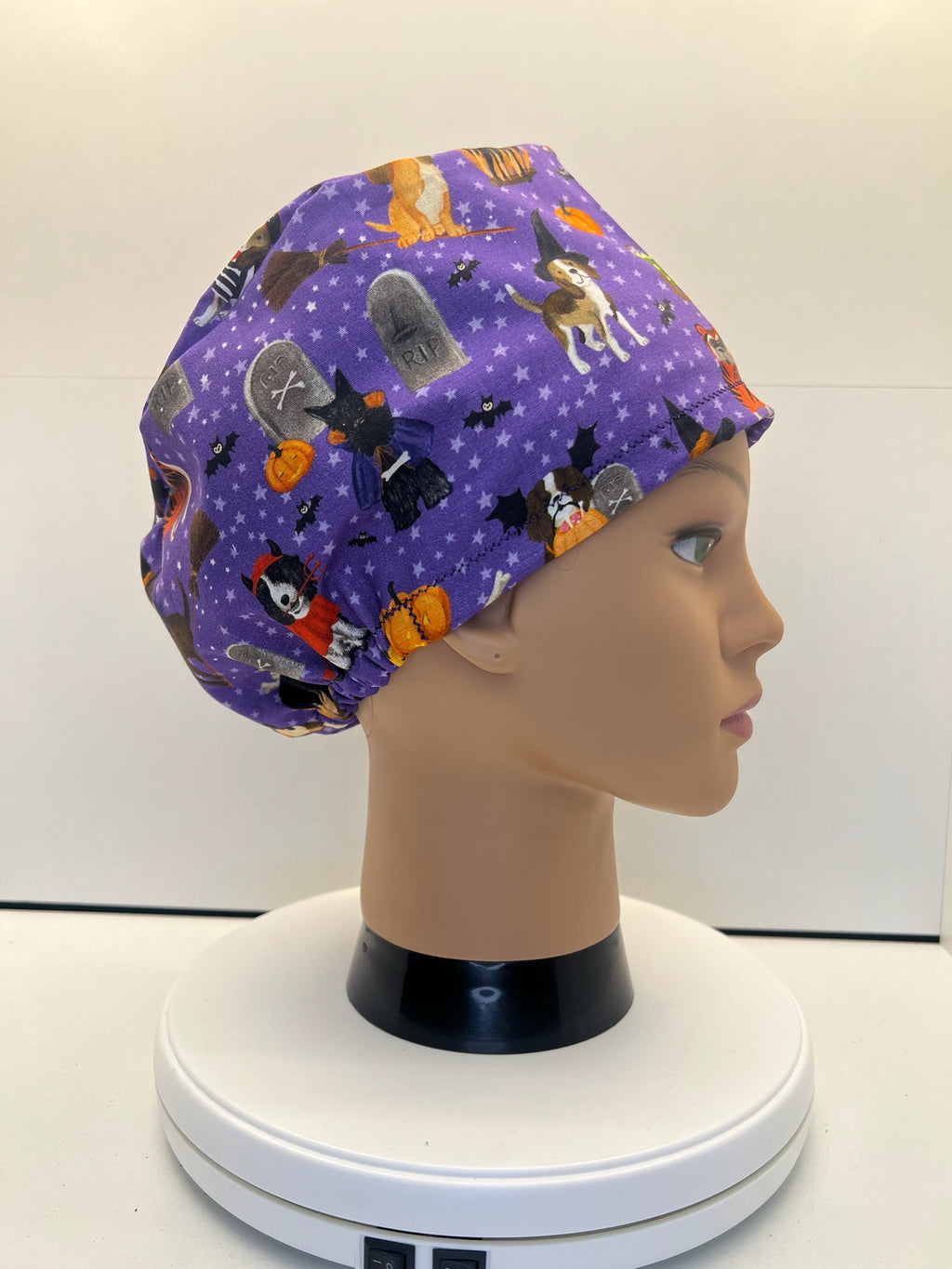 Halloween Hounds 100% Cotton Theatre Scrub Hat/Cap.  Optional Satin lining