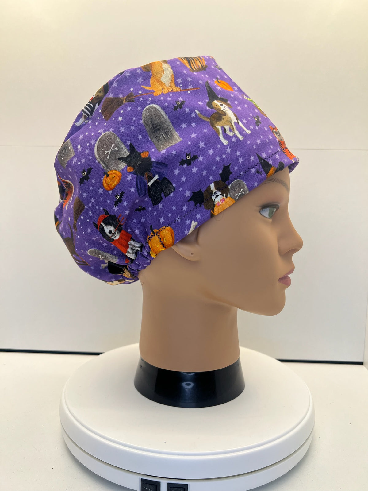 Halloween Hounds 100% Cotton Theatre Scrub Hat/Cap.  Optional Satin lining