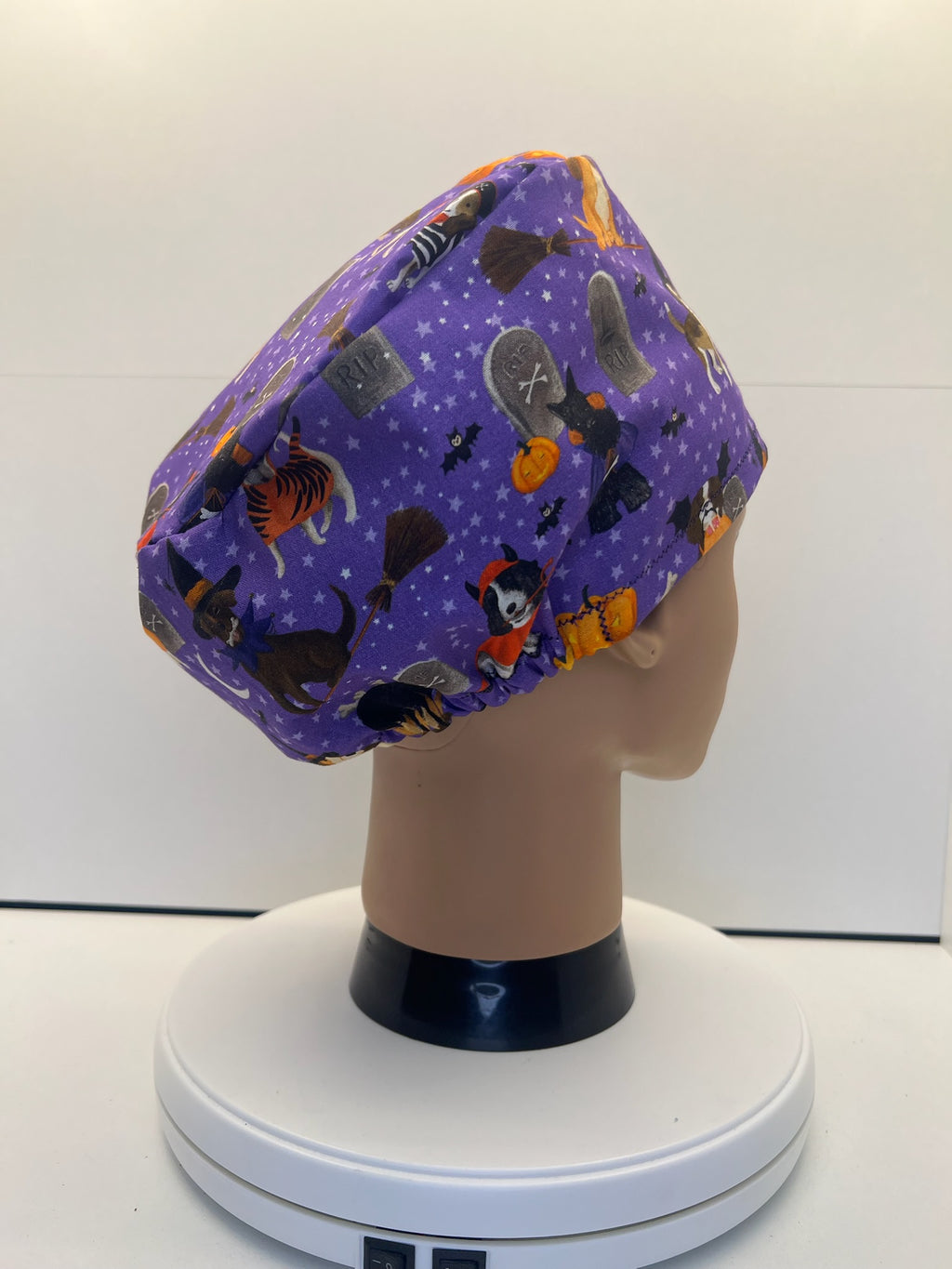 Halloween Hounds 100% Cotton Theatre Scrub Hat/Cap.  Optional Satin lining