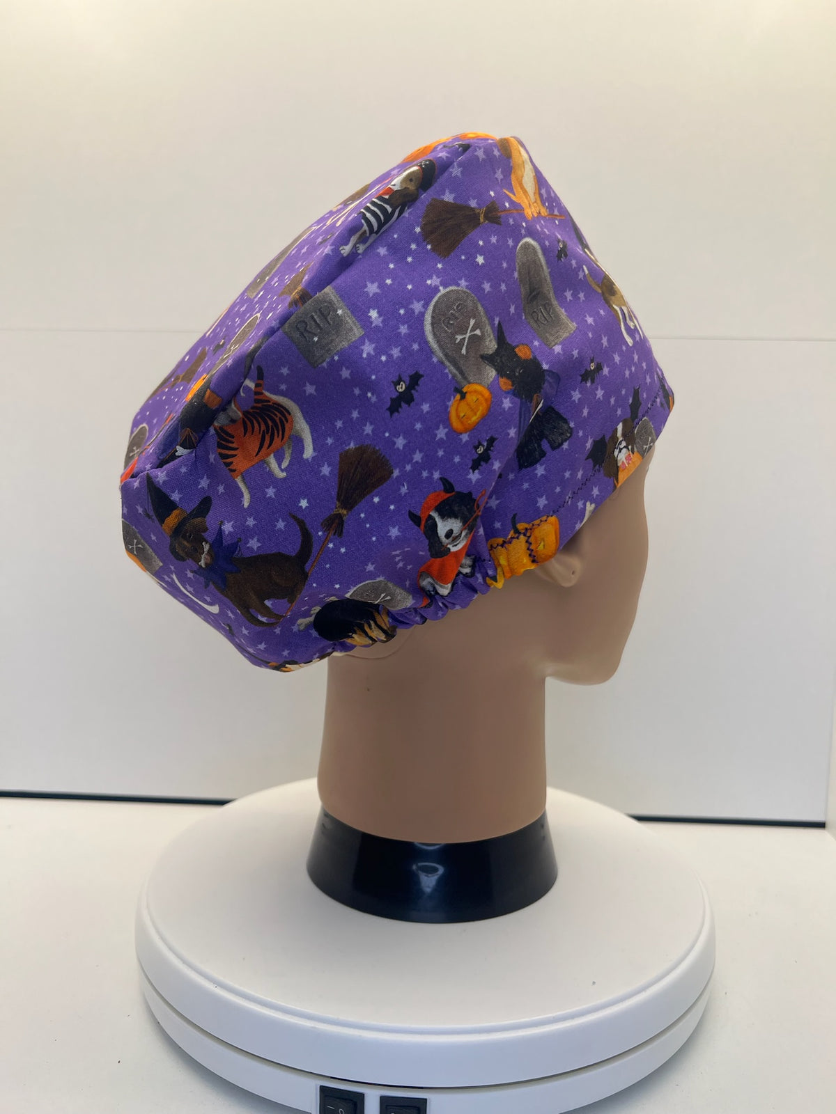 Halloween Hounds 100% Cotton Theatre Scrub Hat/Cap.  Optional Satin lining