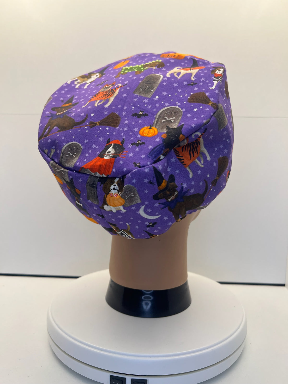 Halloween Hounds 100% Cotton Theatre Scrub Hat/Cap.  Optional Satin lining