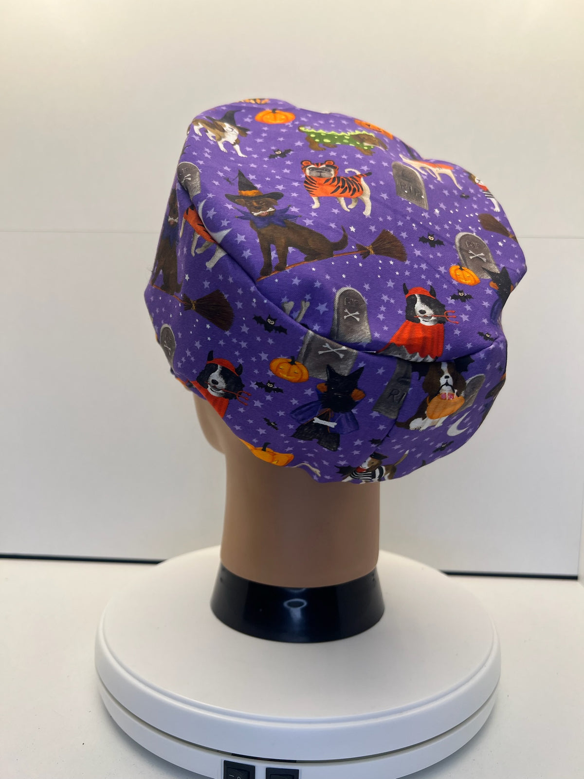 Halloween Hounds 100% Cotton Theatre Scrub Hat/Cap.  Optional Satin lining