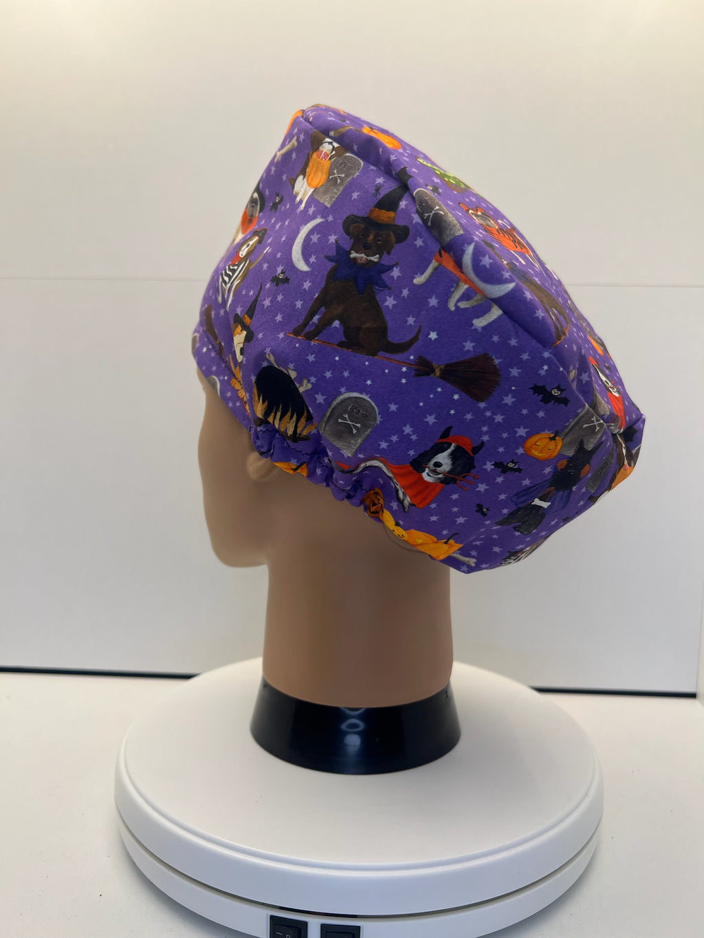 Halloween Hounds 100% Cotton Theatre Scrub Hat/Cap.  Optional Satin lining