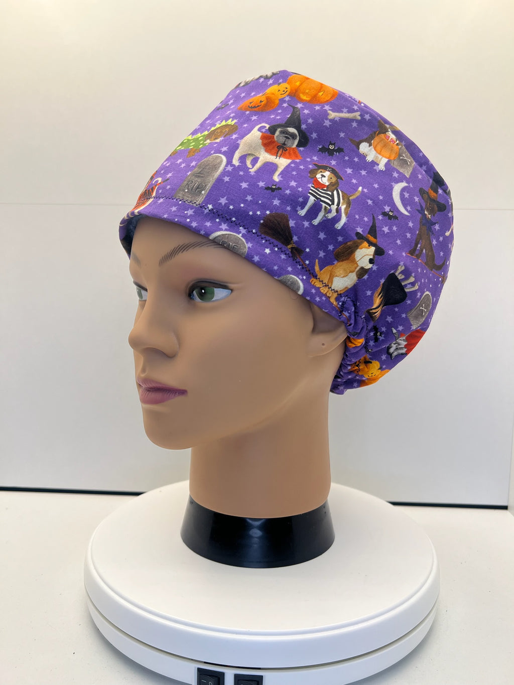 Halloween Hounds 100% Cotton Theatre Scrub Hat/Cap.  Optional Satin lining
