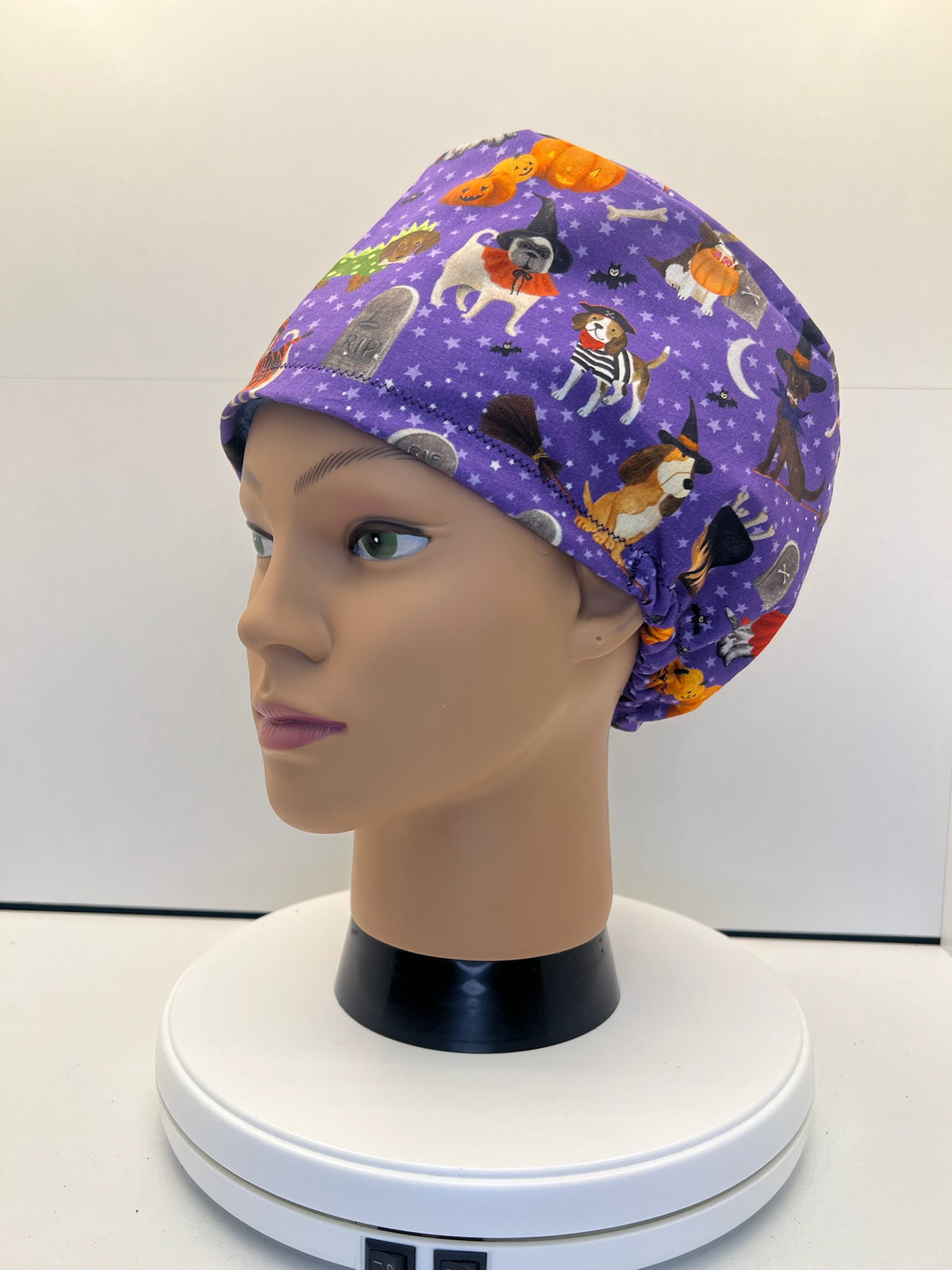 Halloween Hounds 100% Cotton Theatre Scrub Hat/Cap.  Optional Satin lining