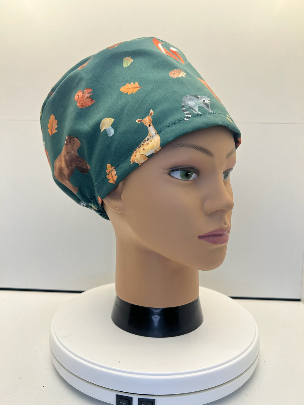 Woodland Wanderers Autumn 100% Cotton Theatre Scrub Hat/Cap.  Optional Satin lining